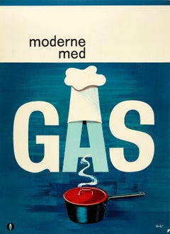 Original Vintage Advertising Poster Gas Cooking Pot Kitchen Stove Danish Design