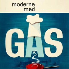 Original Vintage Advertising Poster Gas Cooking Pot Kitchen Stove Danish Design