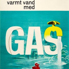 Original Vintage Advertising Poster Gas Hot Water Bath Rubber Duck Danish Design