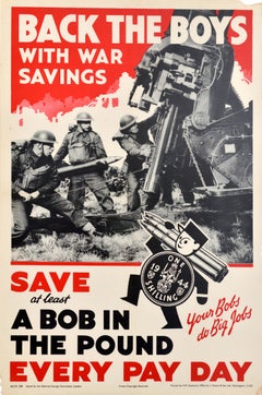 Original Vintage War Poster Back The Boys War Savings Anti Aircraft Gun WWII