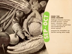 Set of Six Original World War Two Food Posters - Vegetables from the Open Ground