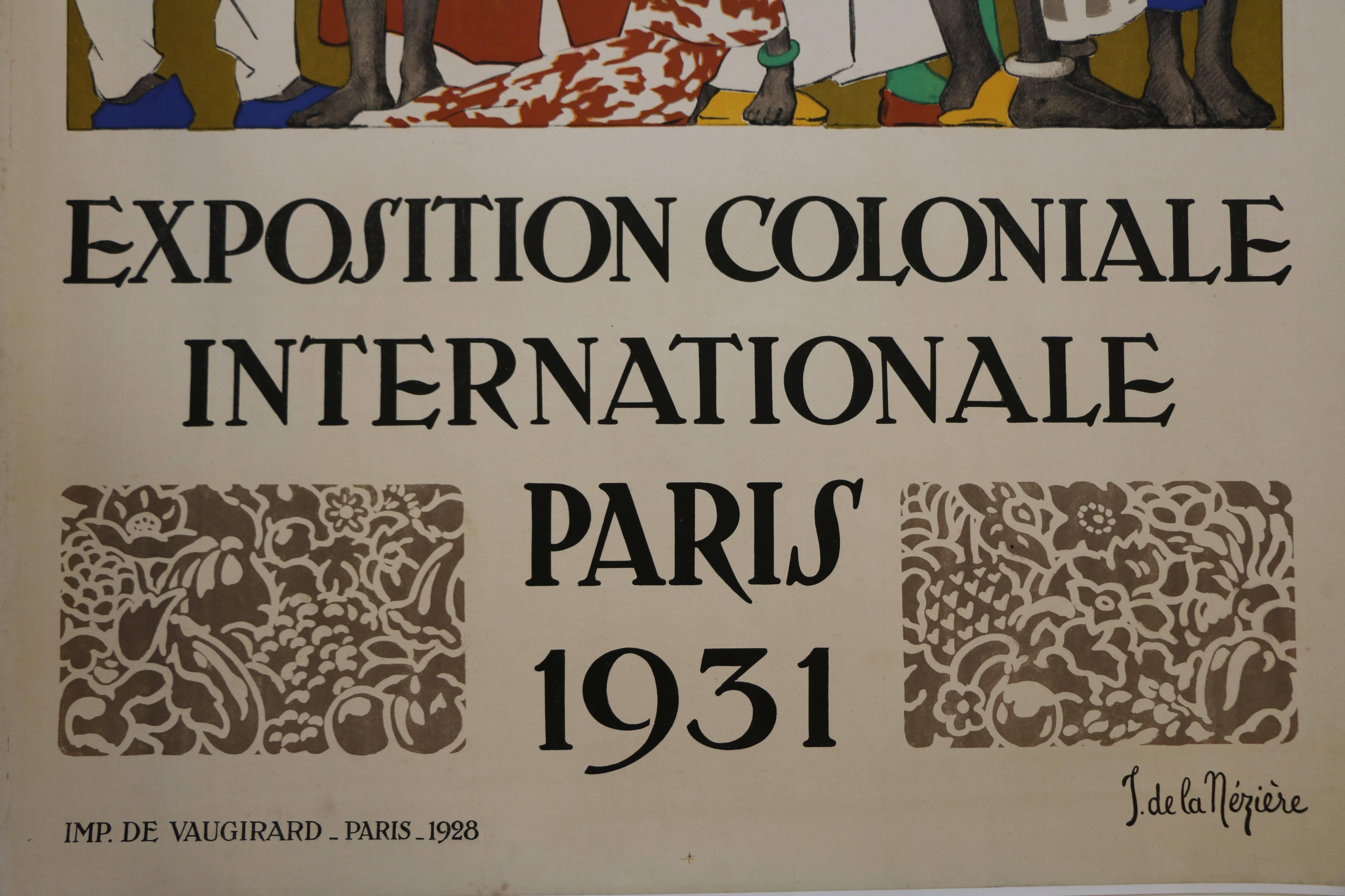Milieu du XXe siècle Rare affiche lithographique de De La Mzire pour l'exposition coloniale de Paris de 1931 en vente