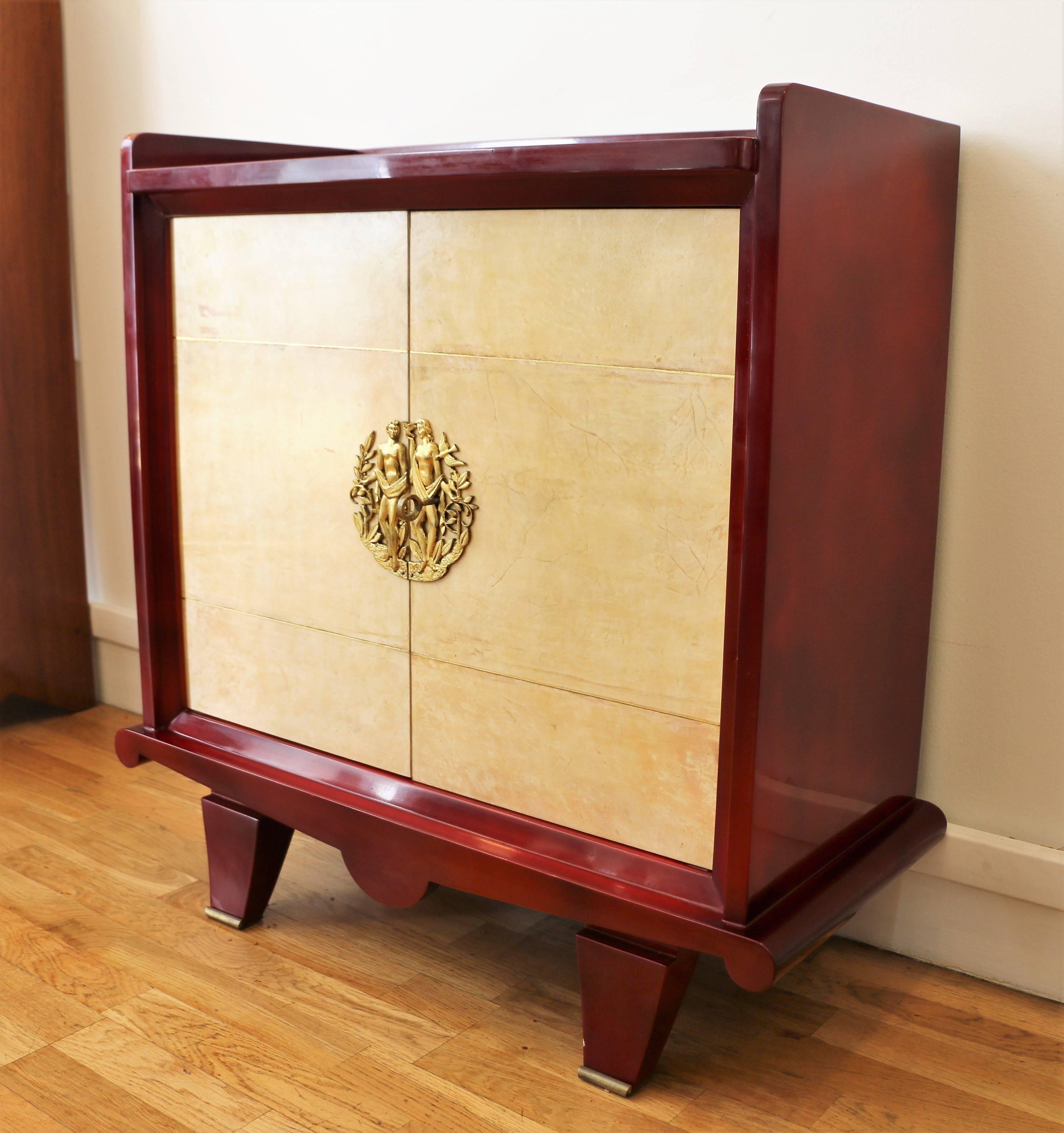 Red Lacquered Dresser by Maurice Rinck ‘Attributed, ’ France, Art Deco, 1940s In Excellent Condition In Paris, FR