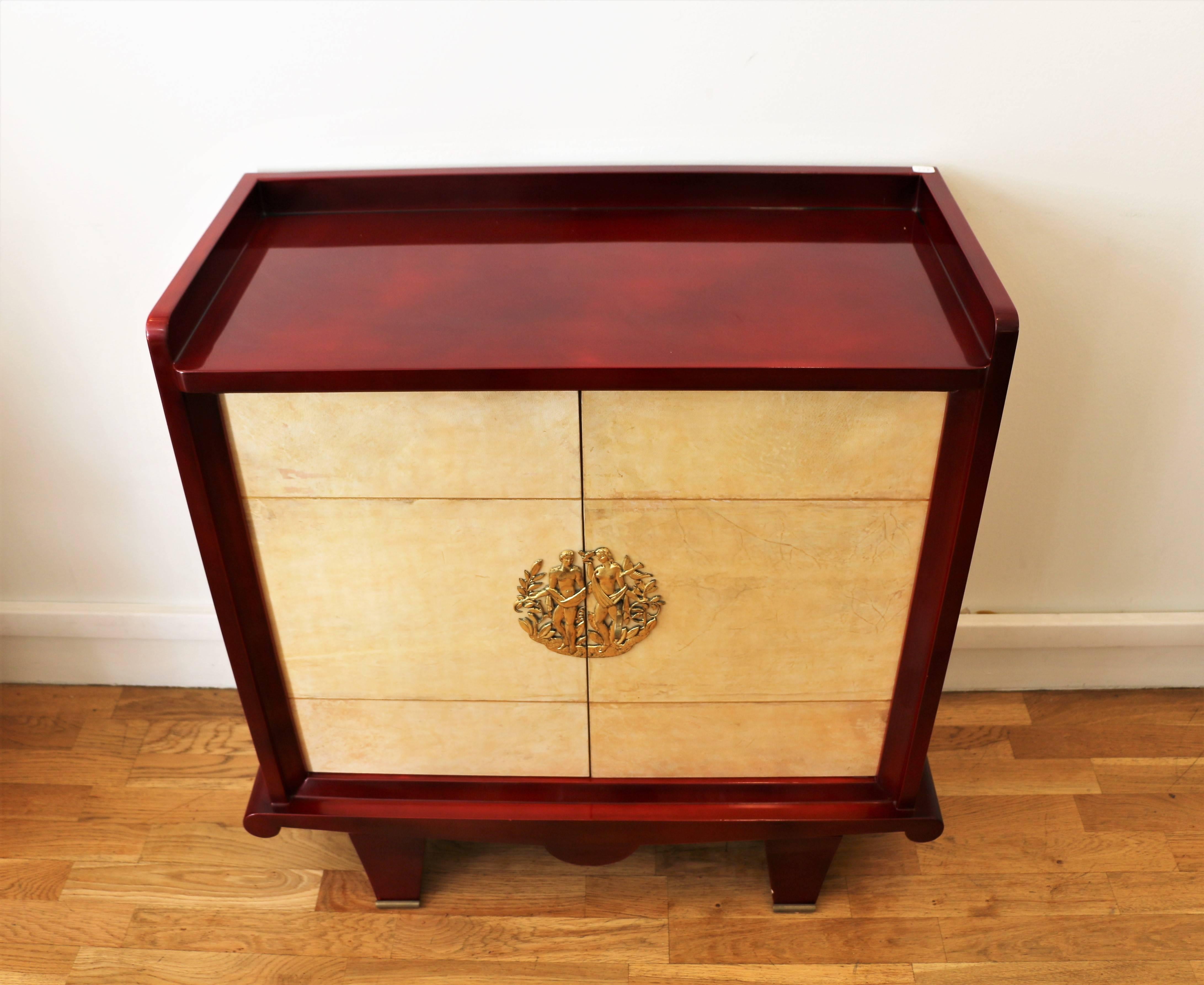 Mid-20th Century Red Lacquered Dresser by Maurice Rinck ‘Attributed, ’ France, Art Deco, 1940s