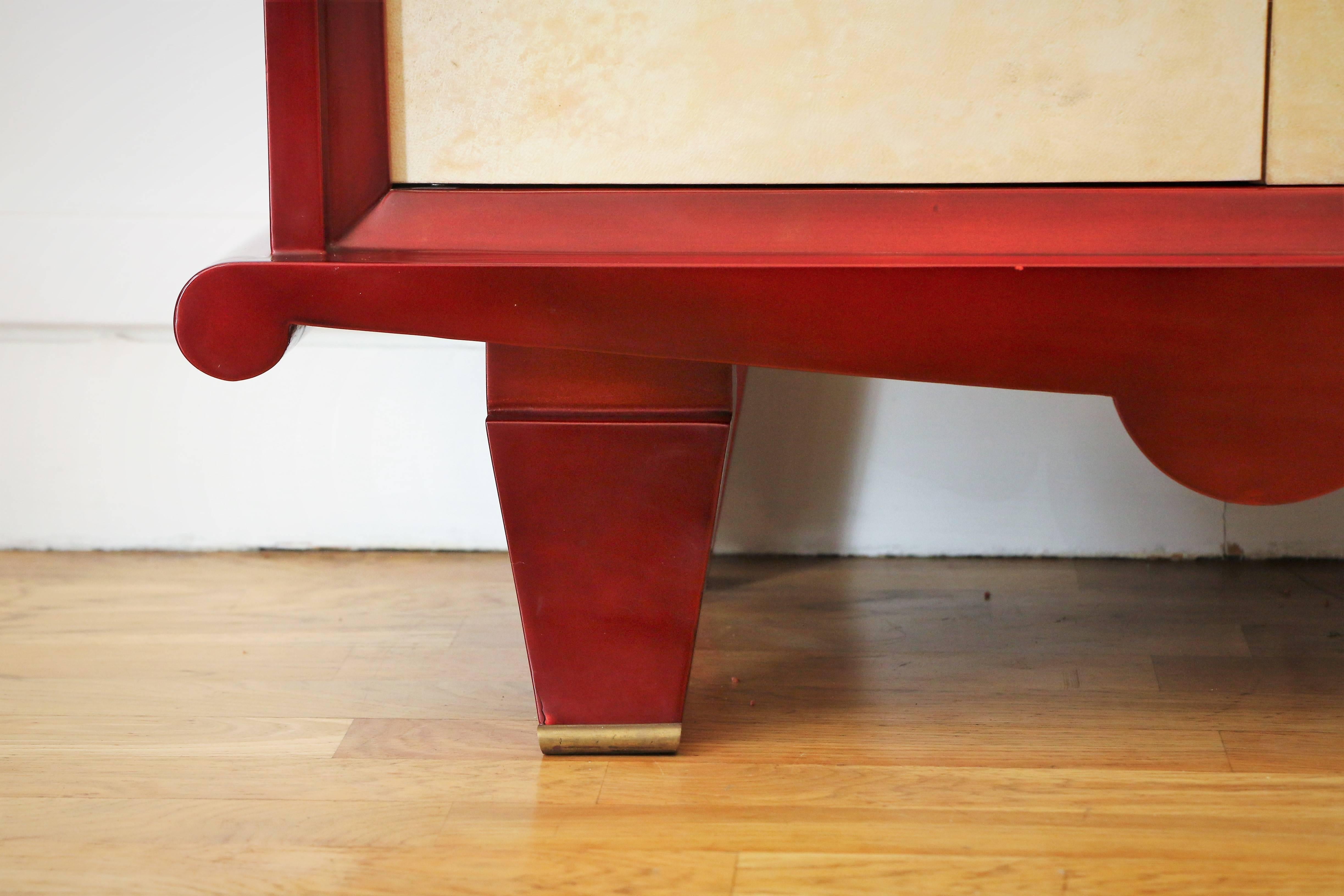 Wood Red Lacquered Dresser by Maurice Rinck ‘Attributed, ’ France, Art Deco, 1940s