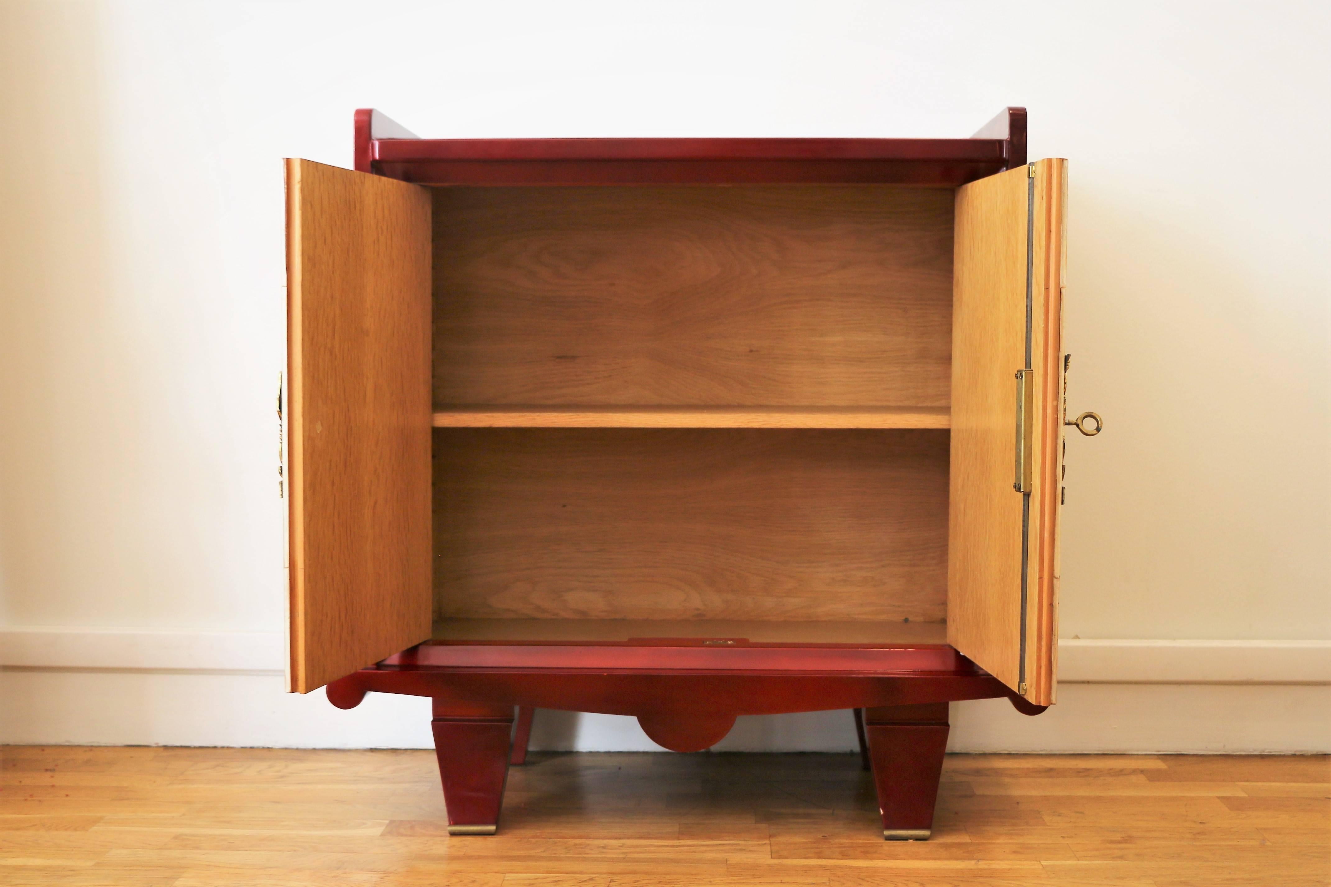 Red Lacquered Dresser by Maurice Rinck ‘Attributed, ’ France, Art Deco, 1940s 2