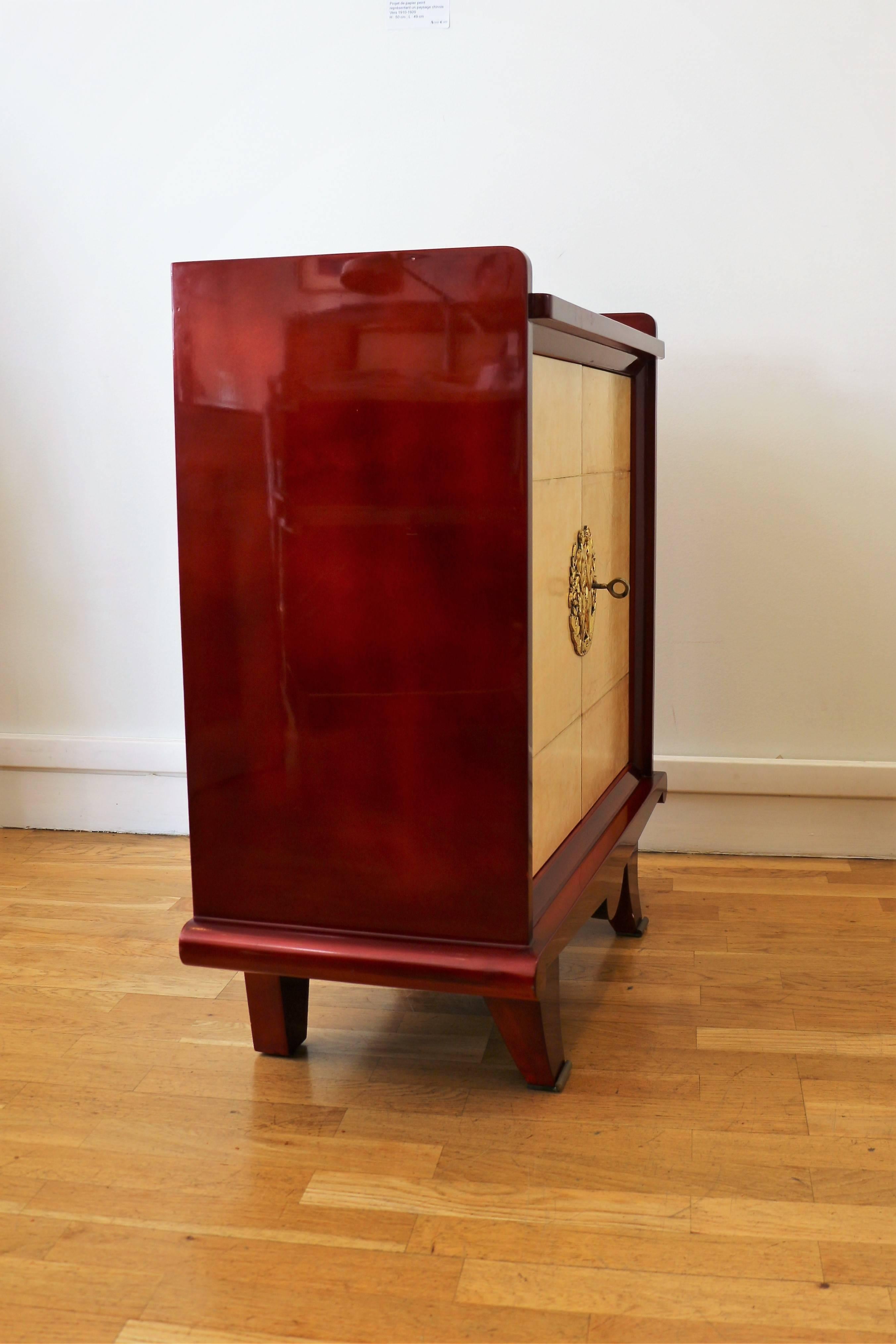 Red Lacquered Dresser by Maurice Rinck ‘Attributed, ’ France, Art Deco, 1940s 3