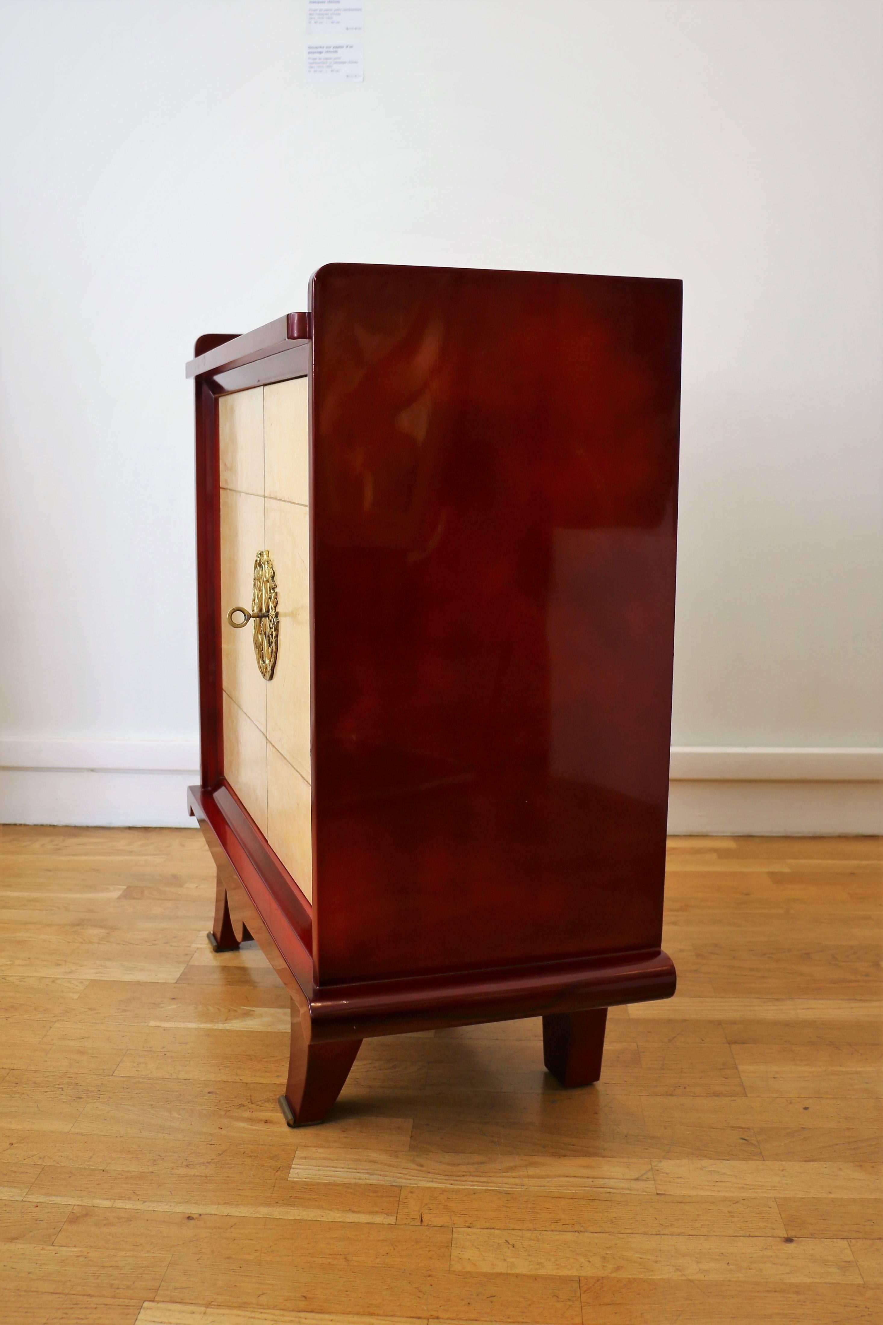 Red Lacquered Dresser by Maurice Rinck ‘Attributed, ’ France, Art Deco, 1940s 4