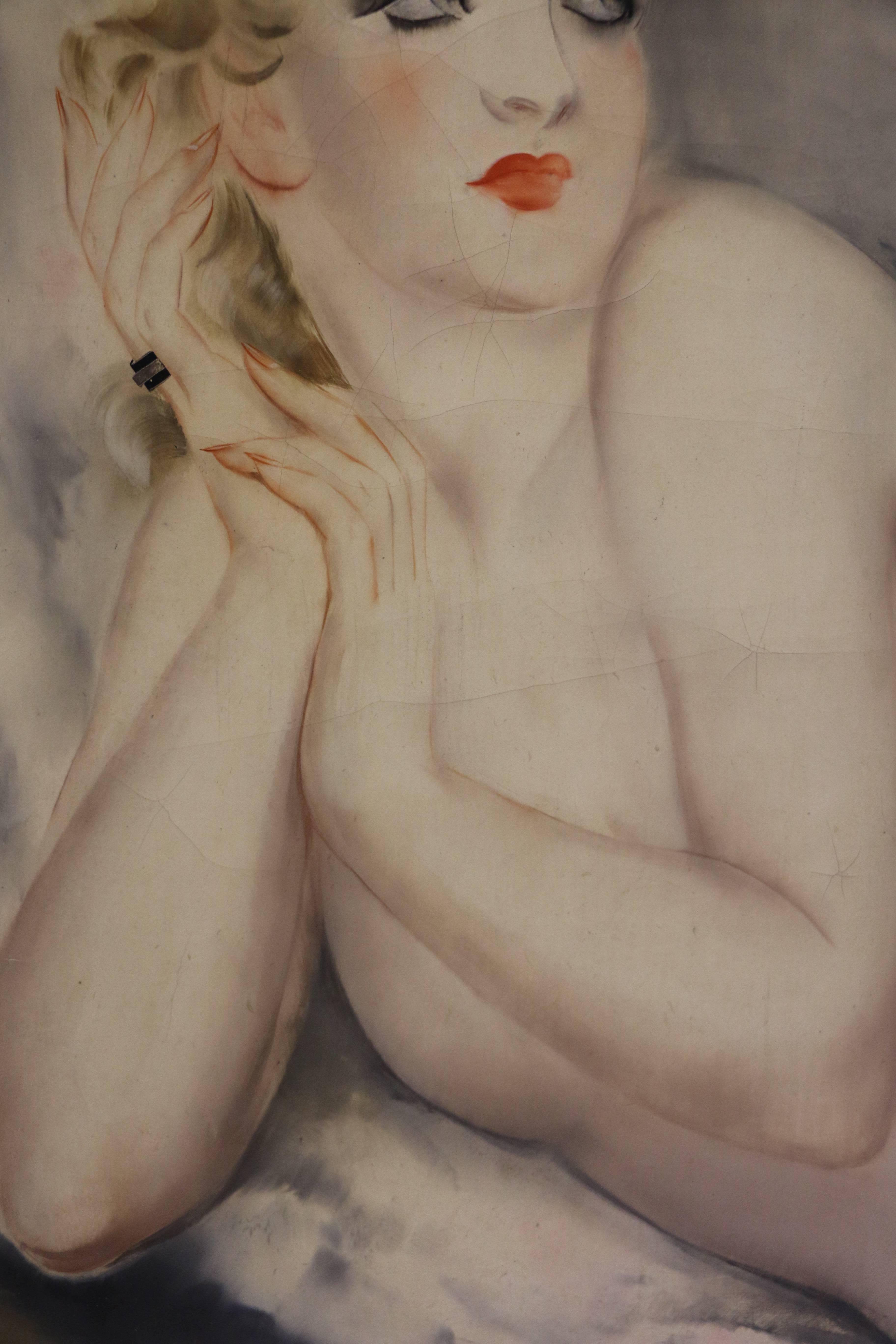 Peint à la main Nu féminin couché de Micao Kono, Art Déco, France, 1933 en vente