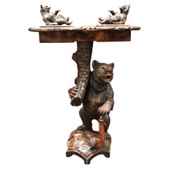 Swiss Carved Linden Wood Bear Smoking Table, Circa 1870