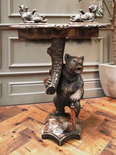 Swiss Carved Linden Wood Bear Smoking Table, Circa 1870