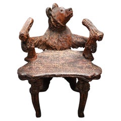 Swiss Black Forest Carved Wood Bear Chair, Circa 1890