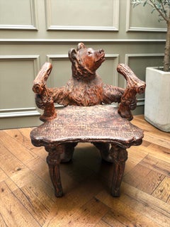 Swiss Black Forest Carved Wood Bear Chair, Circa 1890