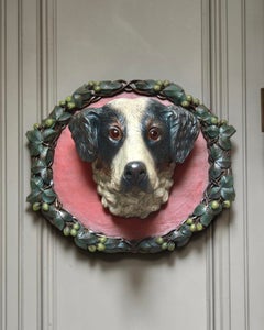 A Rare Swiss ‘black Forest’ Polychrome Carved Wood Dog’s Head Trophy, Brienz
