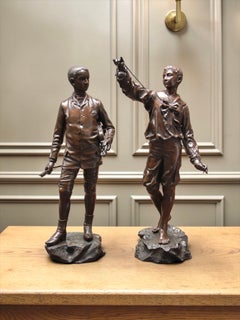 A Pair Of Large Belgian Patinated Bronze Figures, Circa 1900