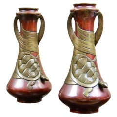 A pair of Japanese bronze ‘tortoise’ vases Meiji / taishō period, early 20th C