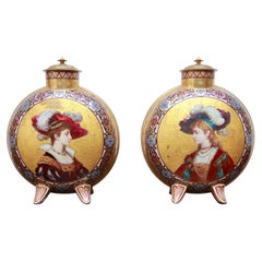 A Fine Pair of French Porcelain Moon Flasks and Covers, Signed Poitevin