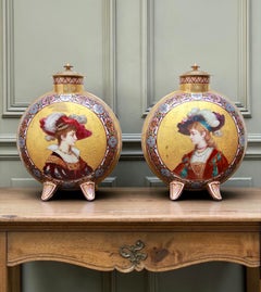 A Fine Pair of French Porcelain Moon Flasks and Covers, Signed Poitevin