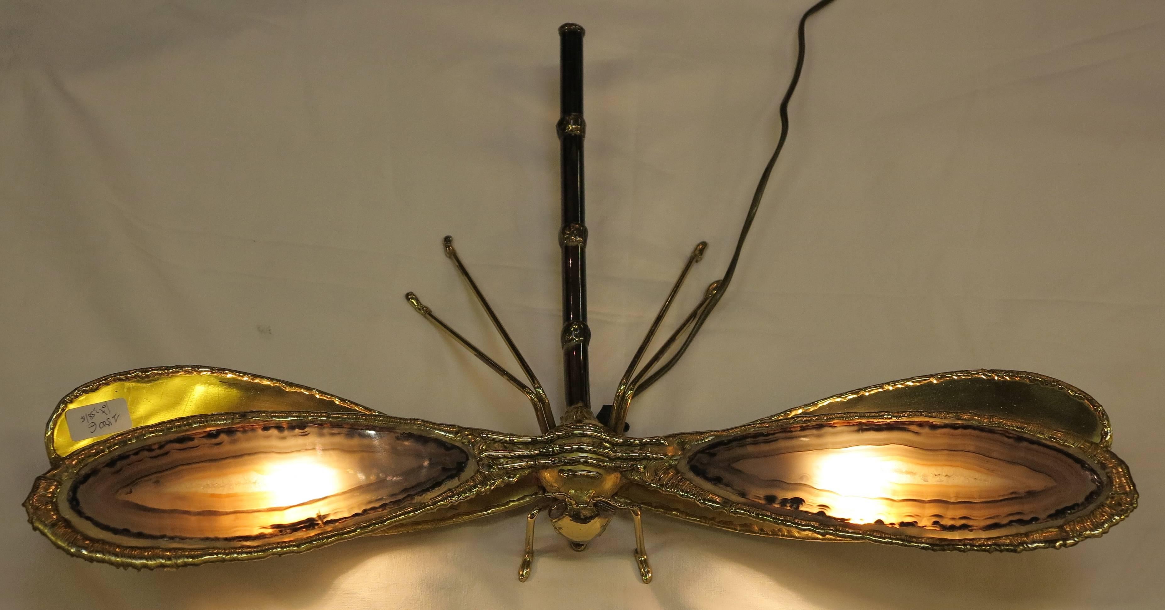 Late 20th Century 1970 Wall Lamp Dragonfly Duval Brasseur with Wings Agates