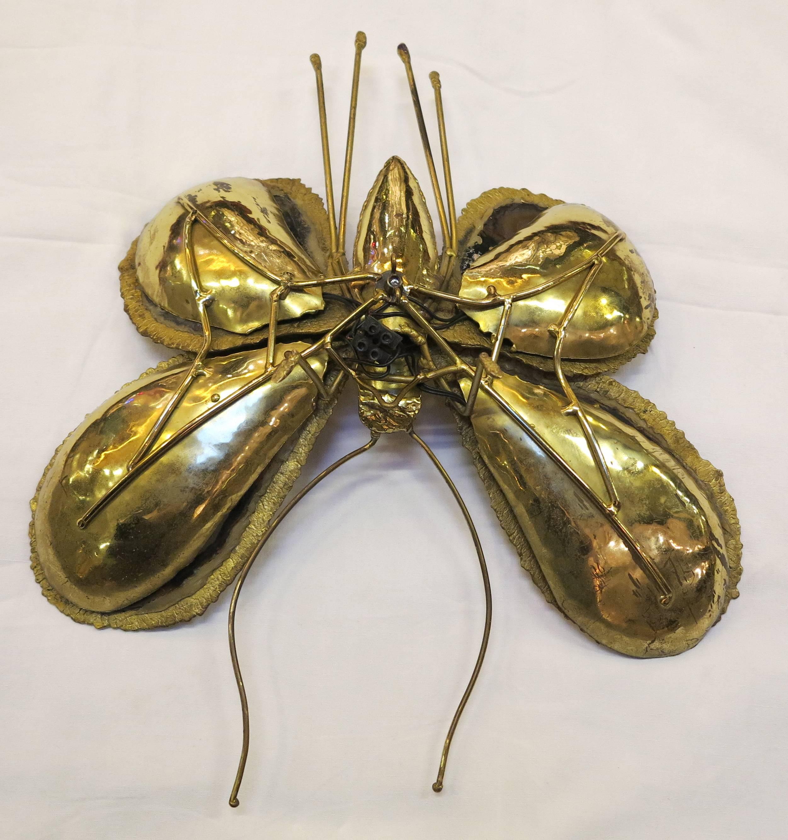 European 1970 Wall Lamp Butterfly Duval Brasseur with Wings Agates 38 X 42 cm