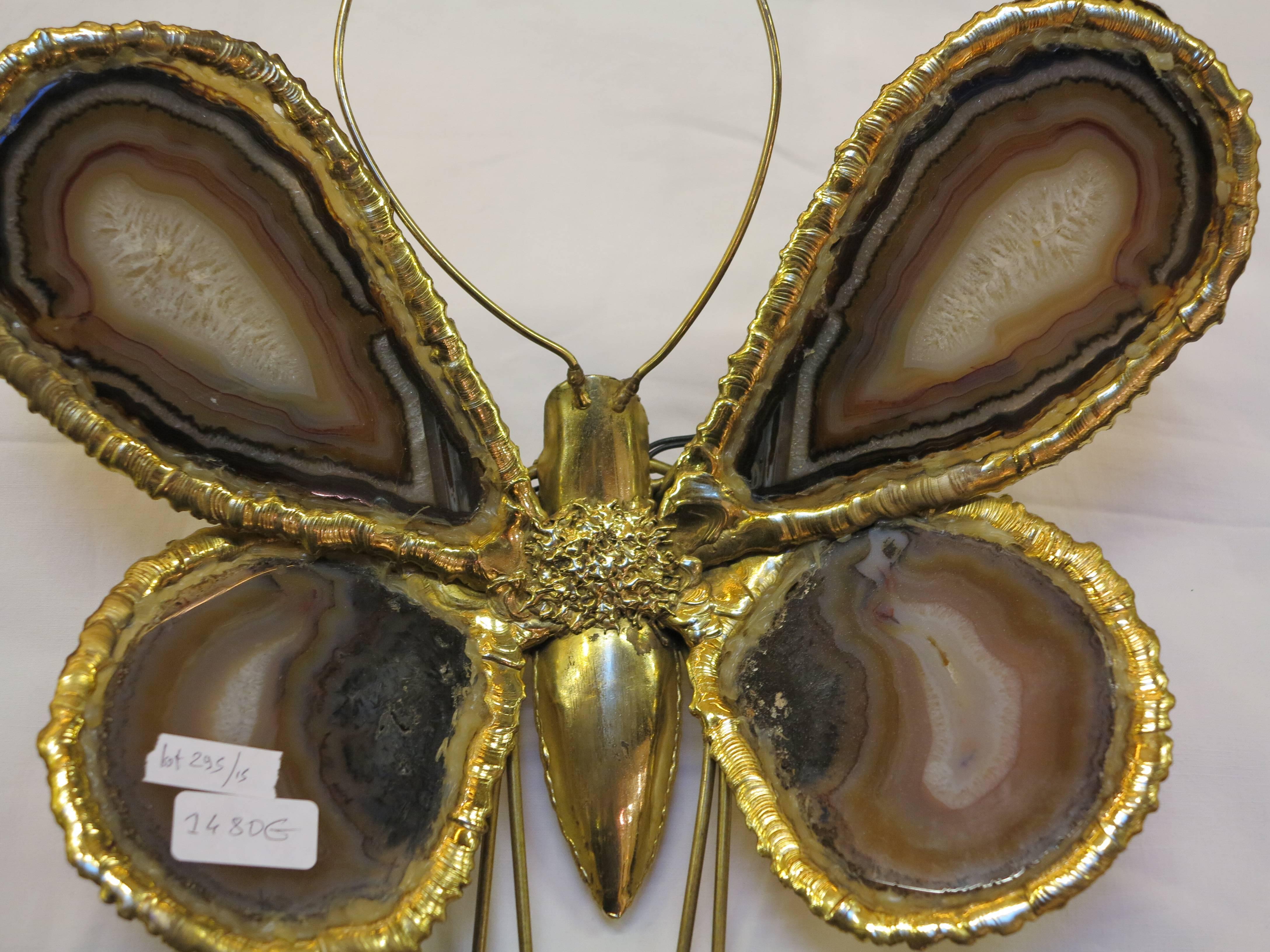 Late 20th Century 1970 Wall Lamp Butterfly Duval Brasseur with Wings Agates 38 X 42 cm