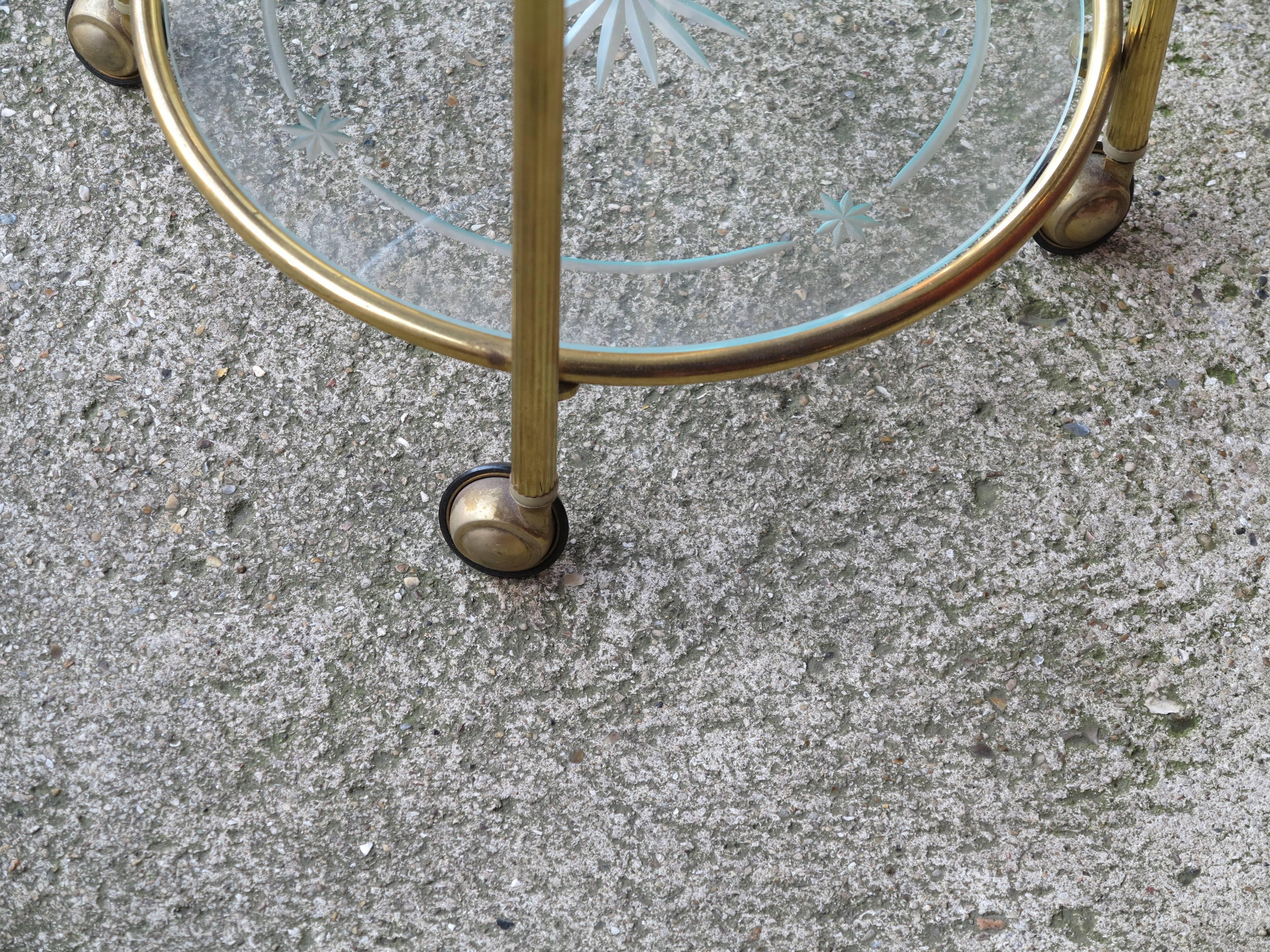 1970 Rolling Dessert Table in Gilded Brass in the Style of Maison Baguès 2