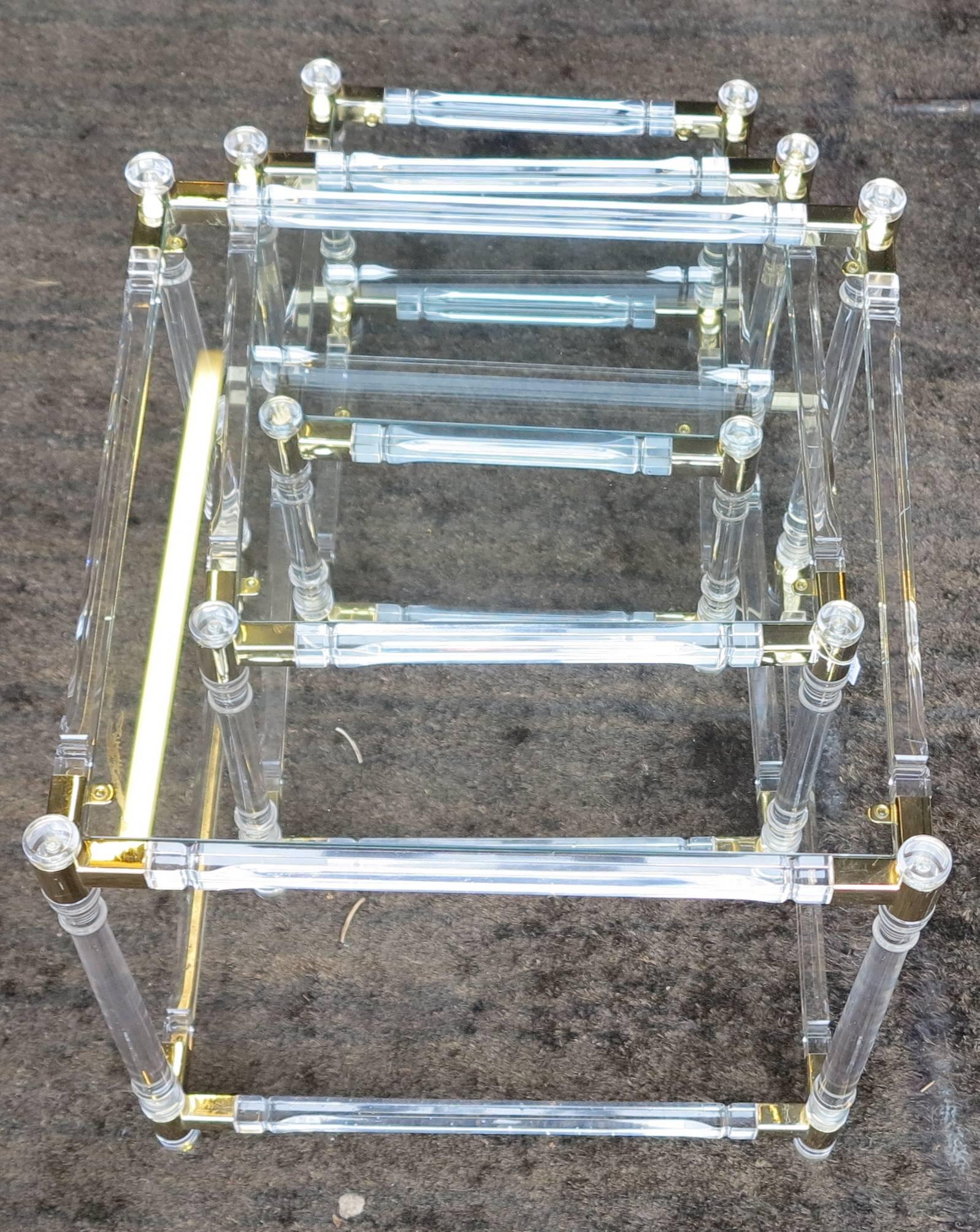 Neoclassical 1970 Series of Three Gigognes Tables in Lucite