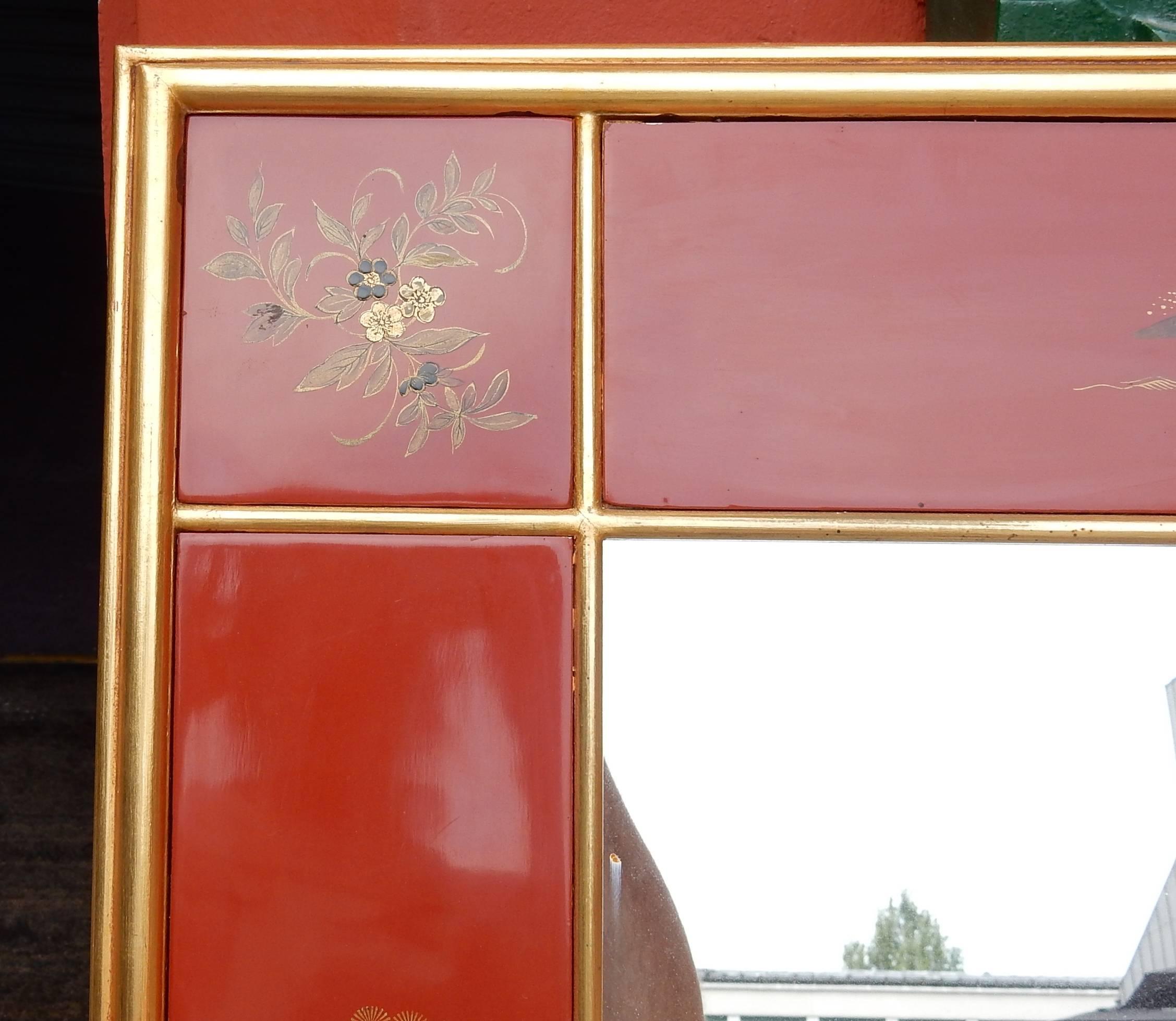 Mid-20th Century 1950 Framed Mirror China Lacquered Characters