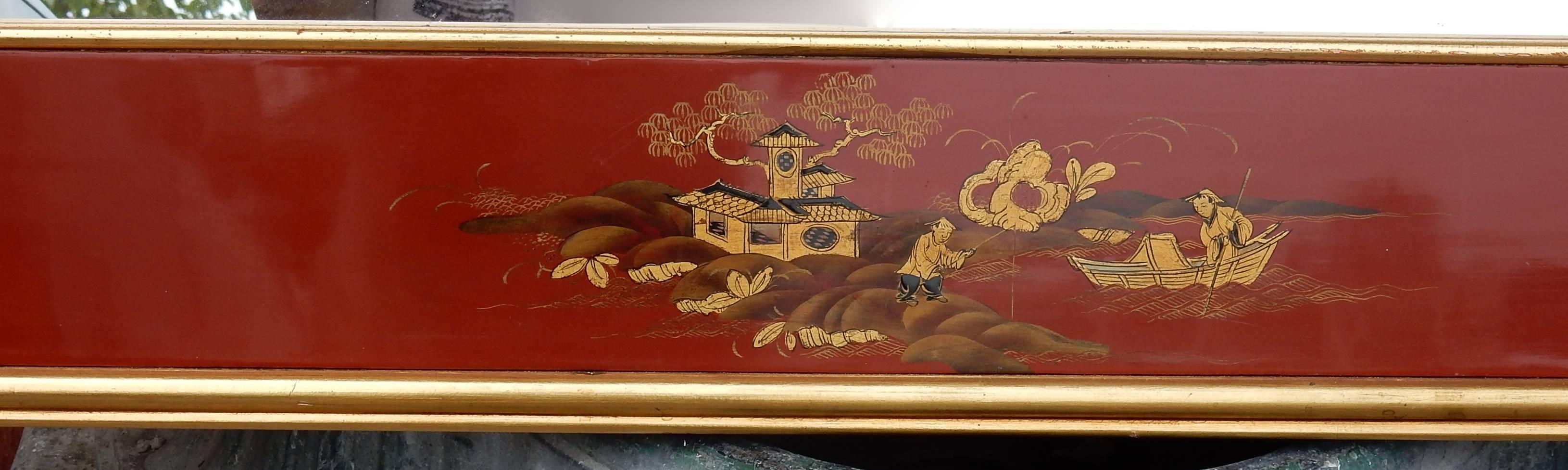 French 1950 Framed Mirror China Lacquered Characters