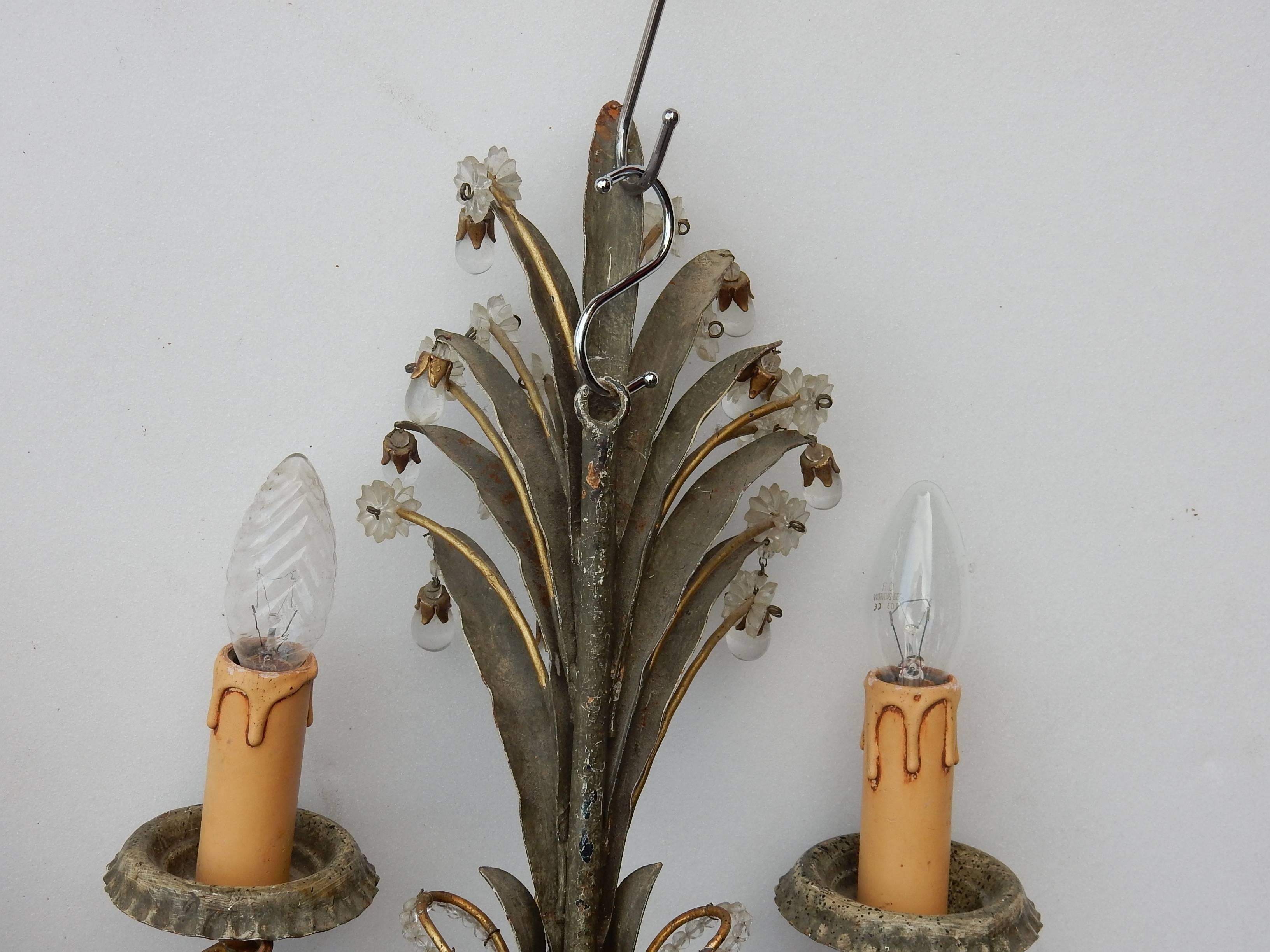 1950-1970 Pair of Sconces with Pineapple Leaves in the Style of Maison Baguès For Sale 1
