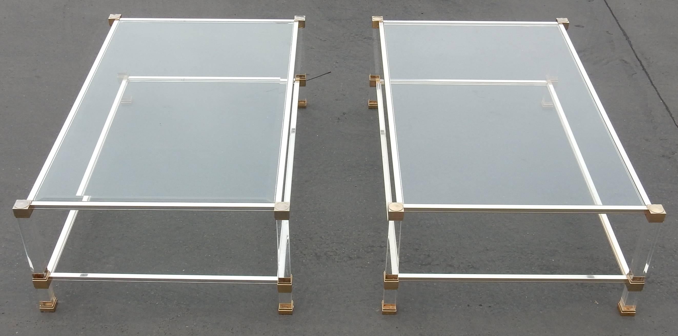 Aluminum 1970-1980 Pair of Coffee Tables Lucite Pierre Vandel, Paris For Sale