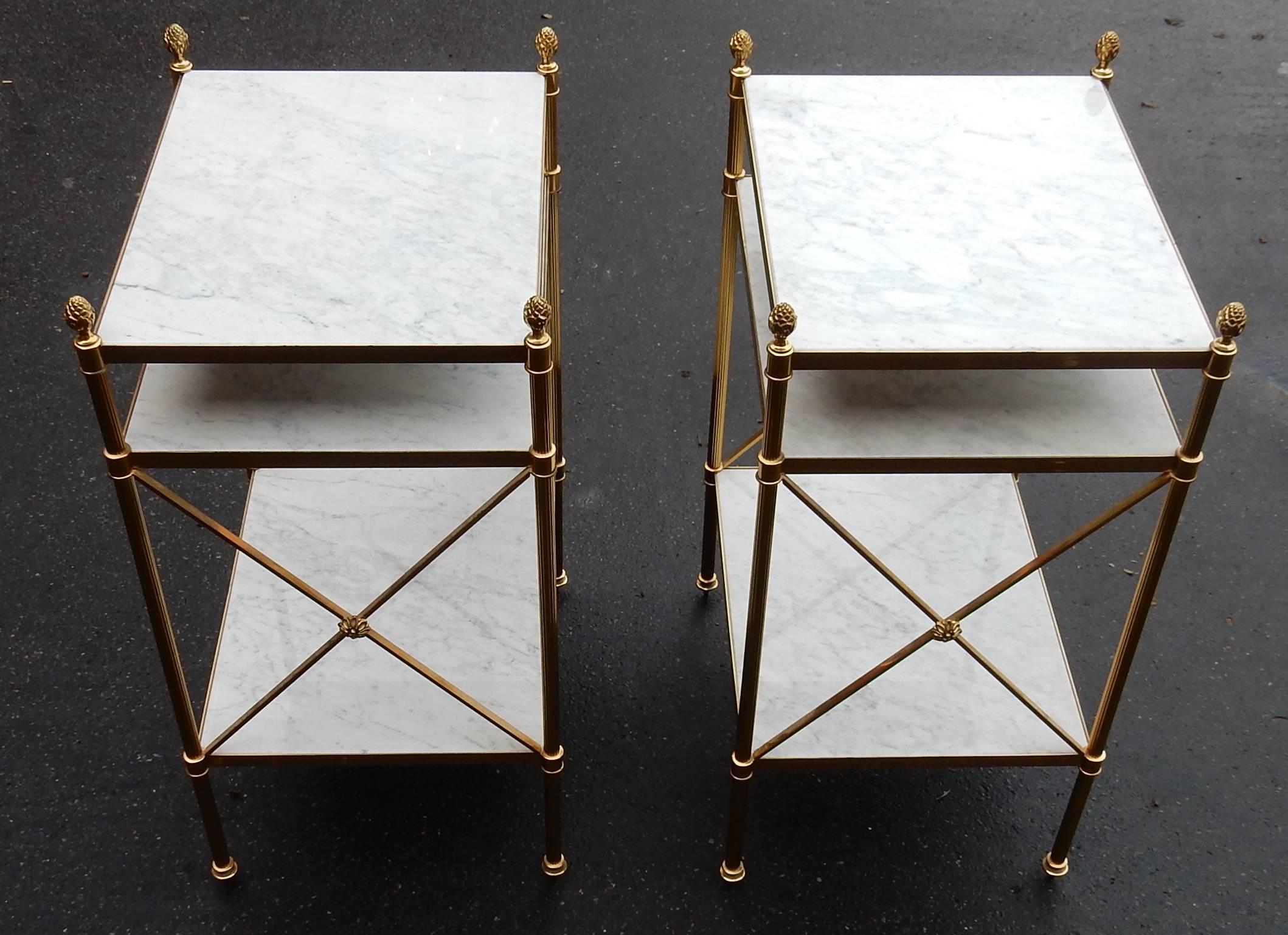1950-1970 Pair of Shelves Has Three Levels Maison Bagués with White Marble In Good Condition In Paris, FR
