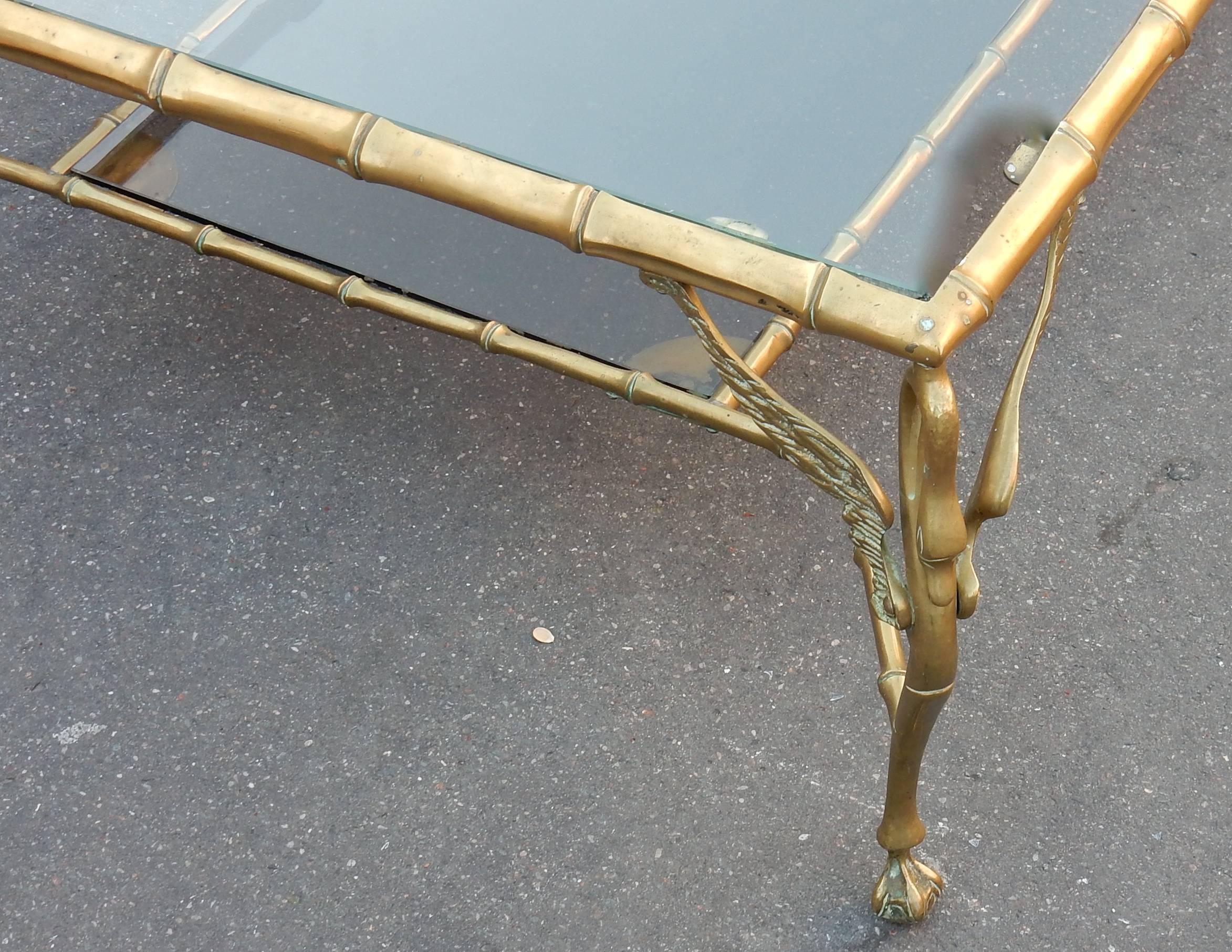 Italian 1950-1970 Bronze Coffee Table with Swans and Its Six Pieces of Sofas Signed GAD  For Sale