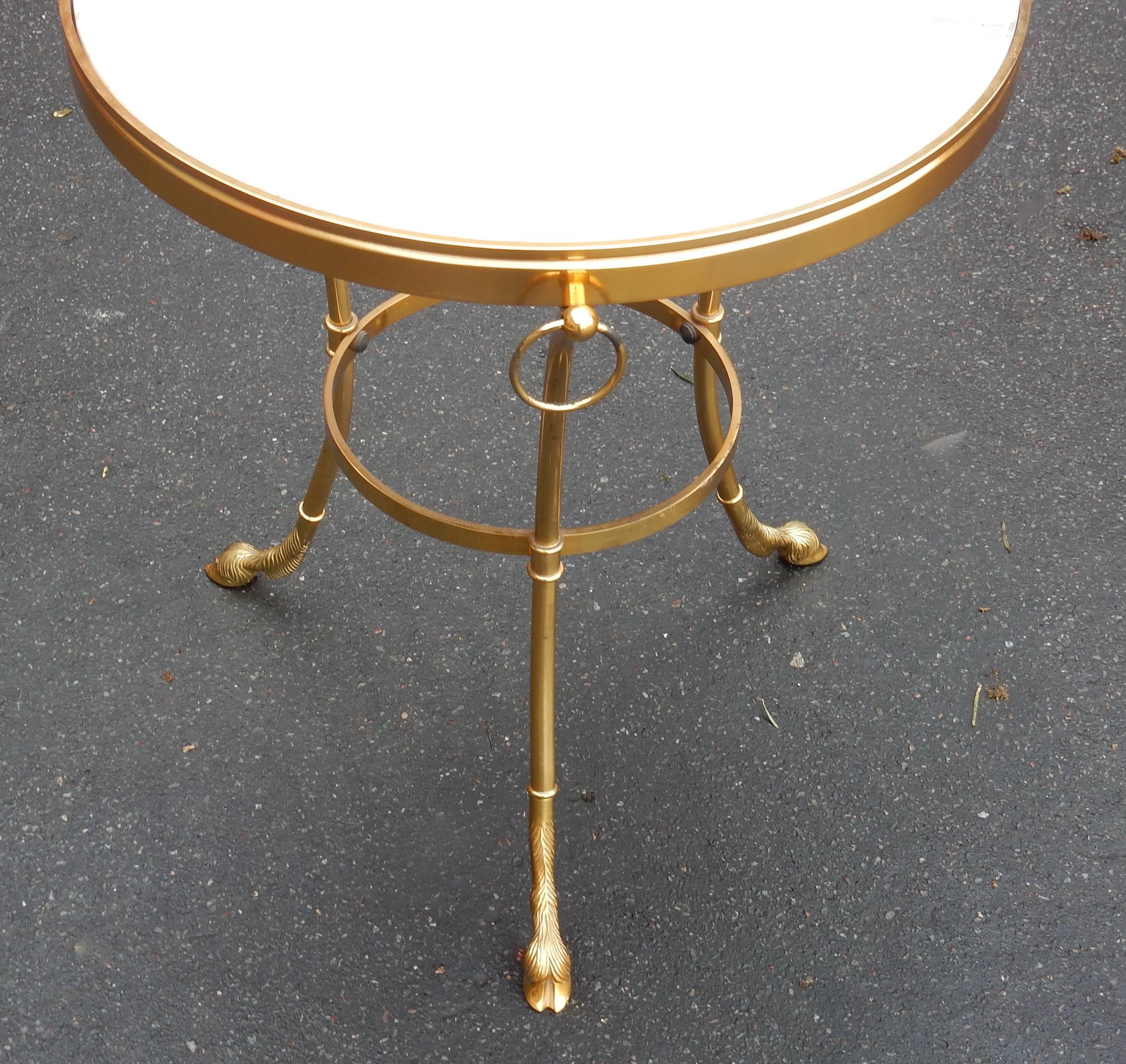 Pedestal Table in Gilt Bronze with Top in White Marble Maison Charles, 1950-1970 In Good Condition In Paris, FR
