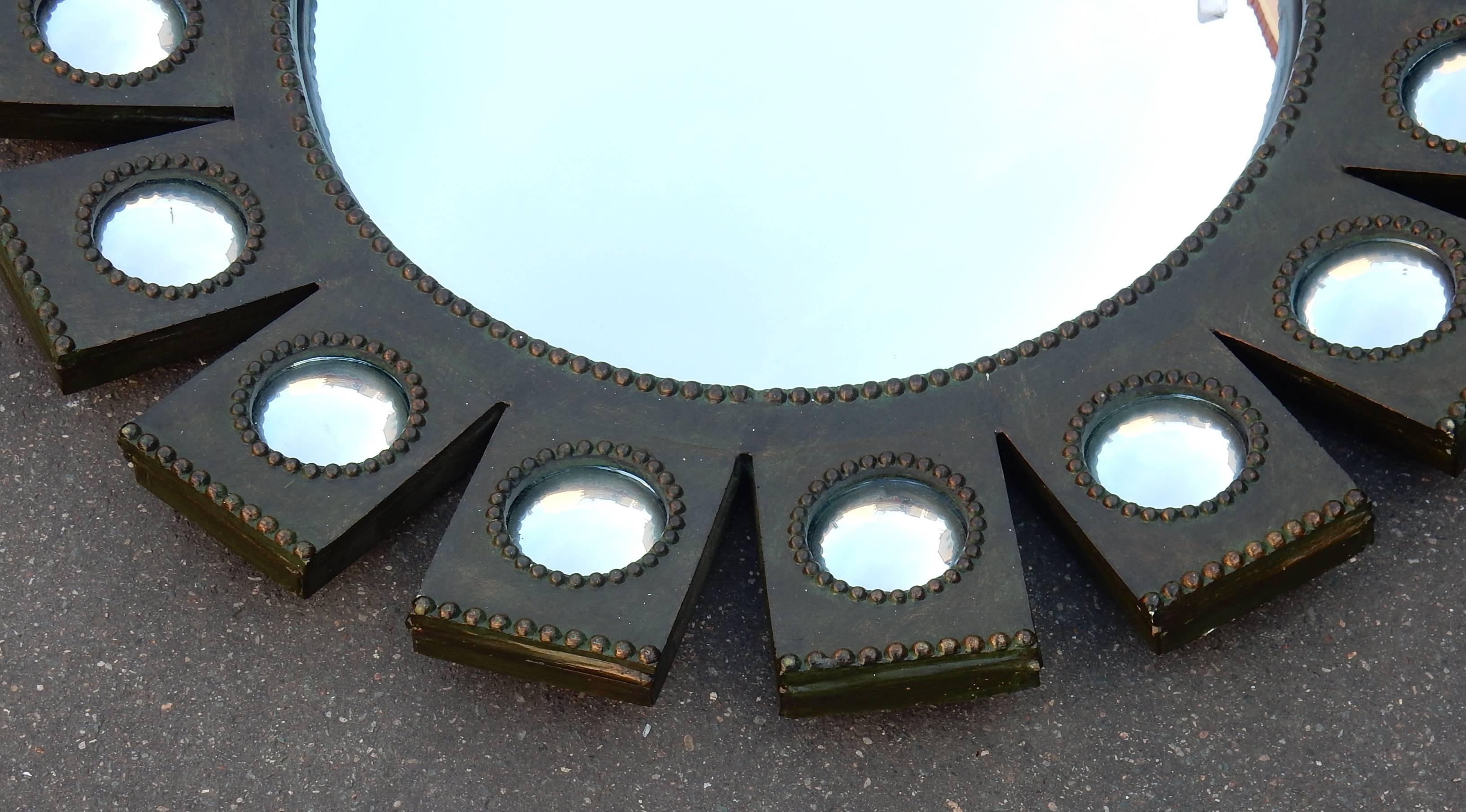 Painted 1970-1980 Convex Mirror with Its 16 Small Convex Mirrors