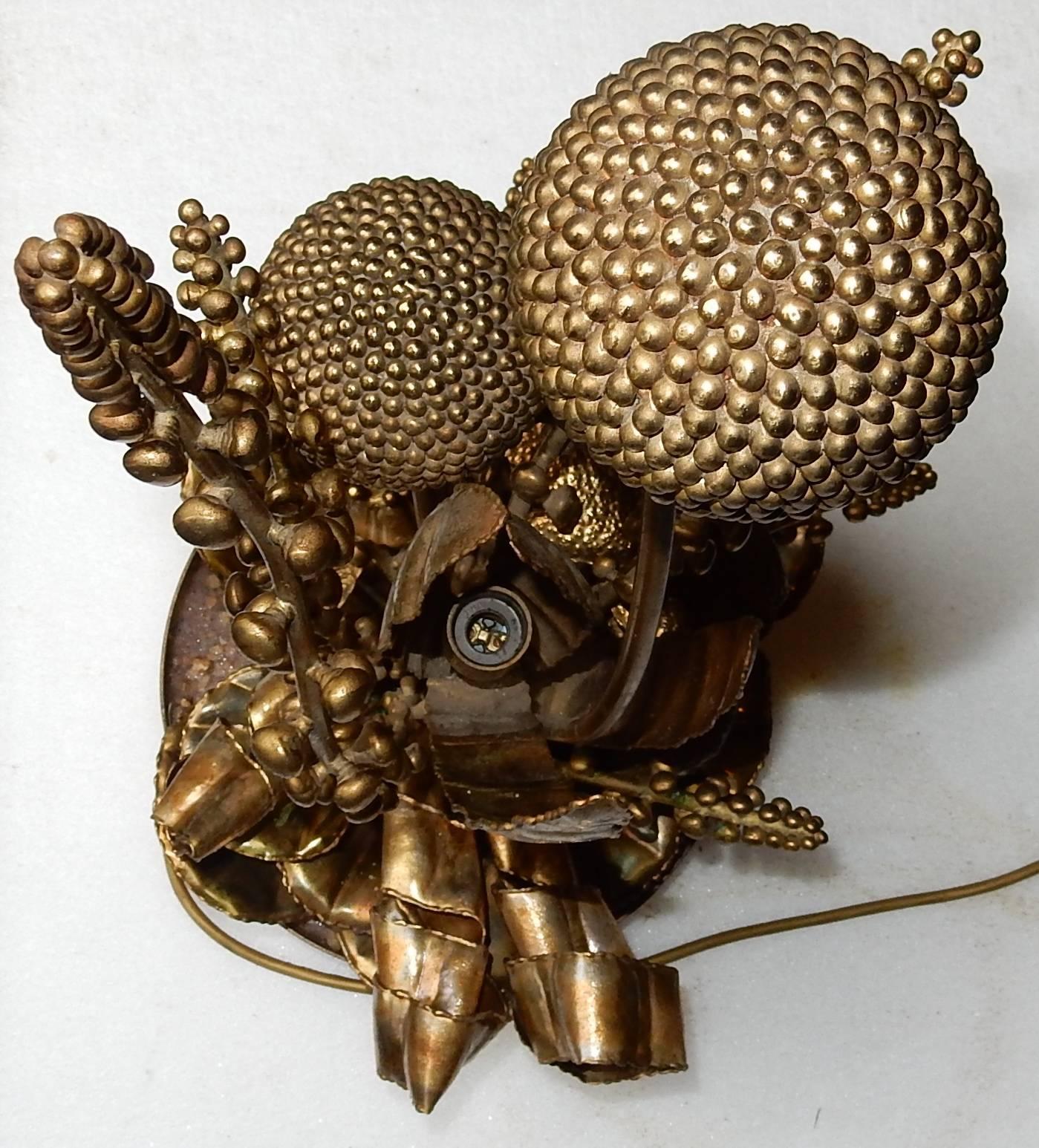 Patinated 1970 Maison Jansen Paris Lamp in Brass with Thistles by Barbier 