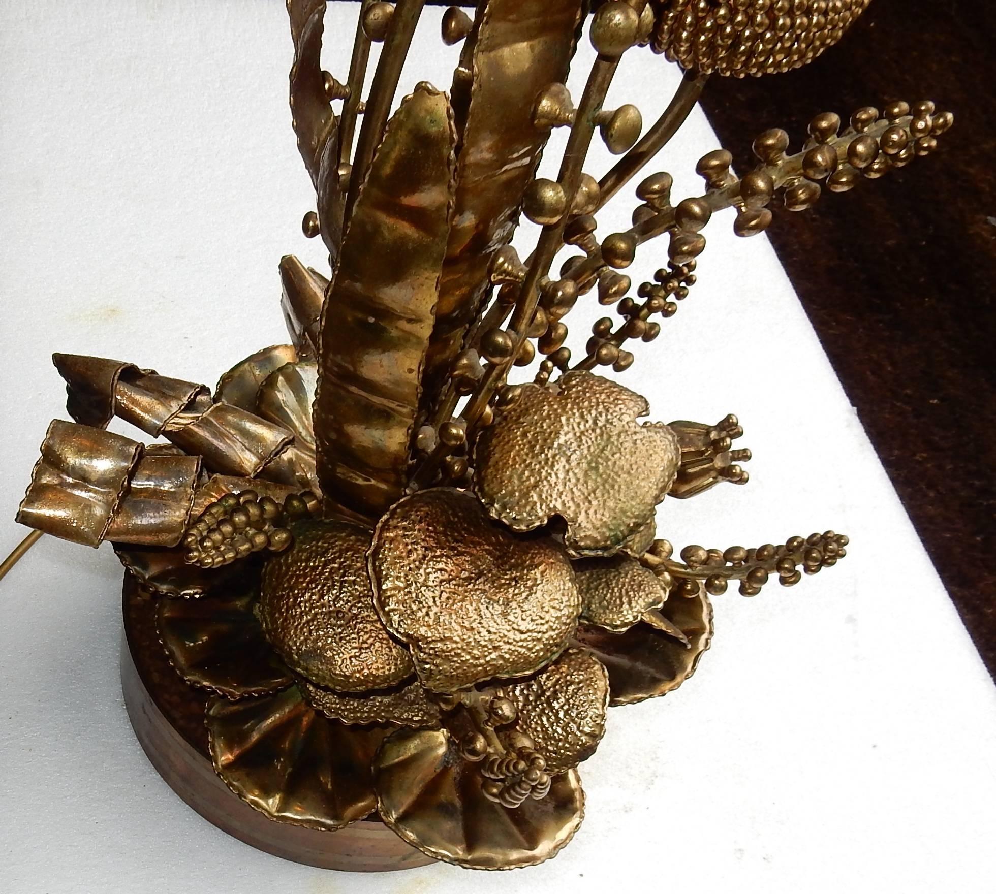 French 1970 Maison Jansen Paris Lamp in Brass with Thistles by Barbier 