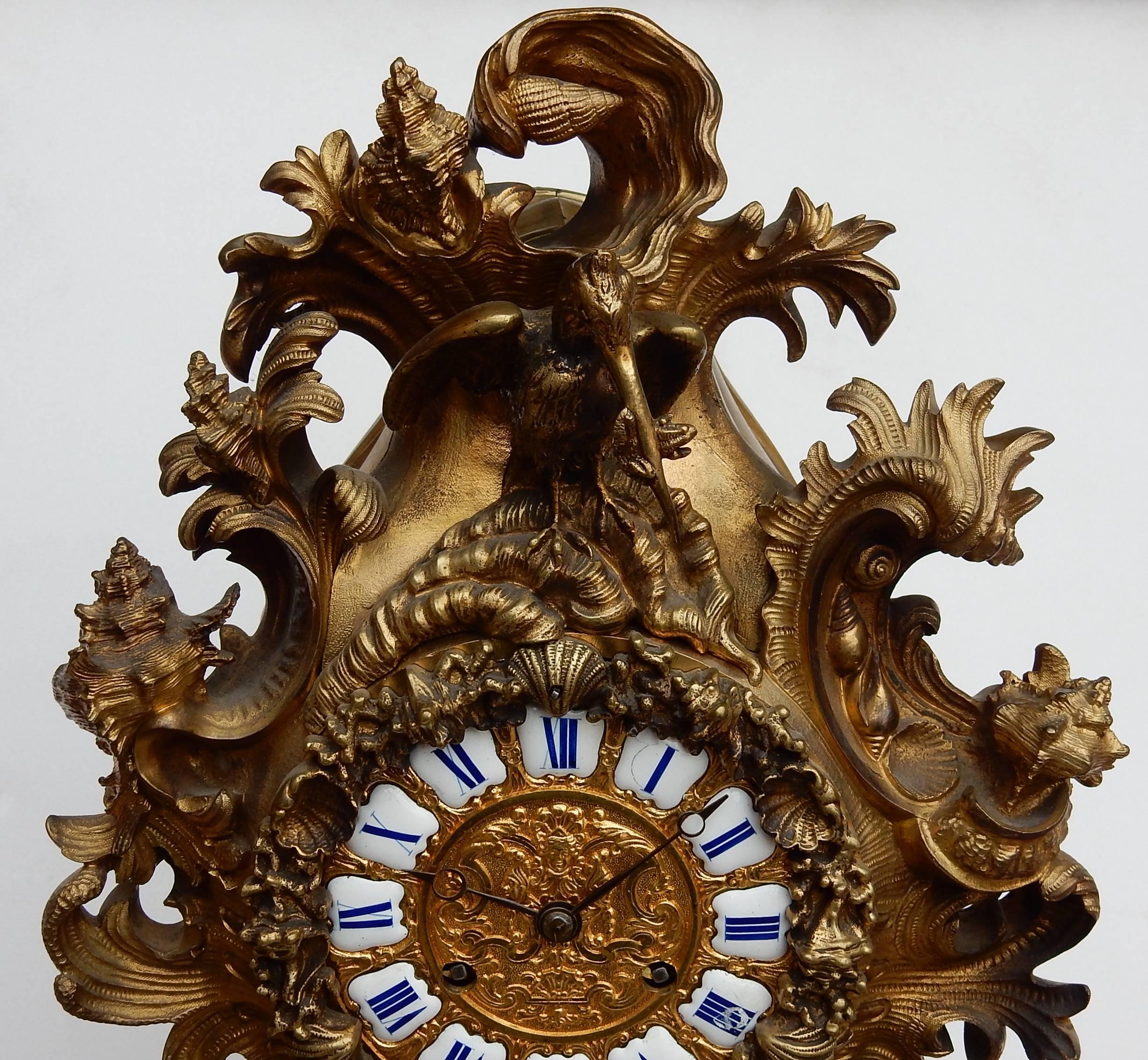 1800 Uhr Bronze Rocaille von Denier in Paris „A World Aquatic“ (Vergoldet) im Angebot