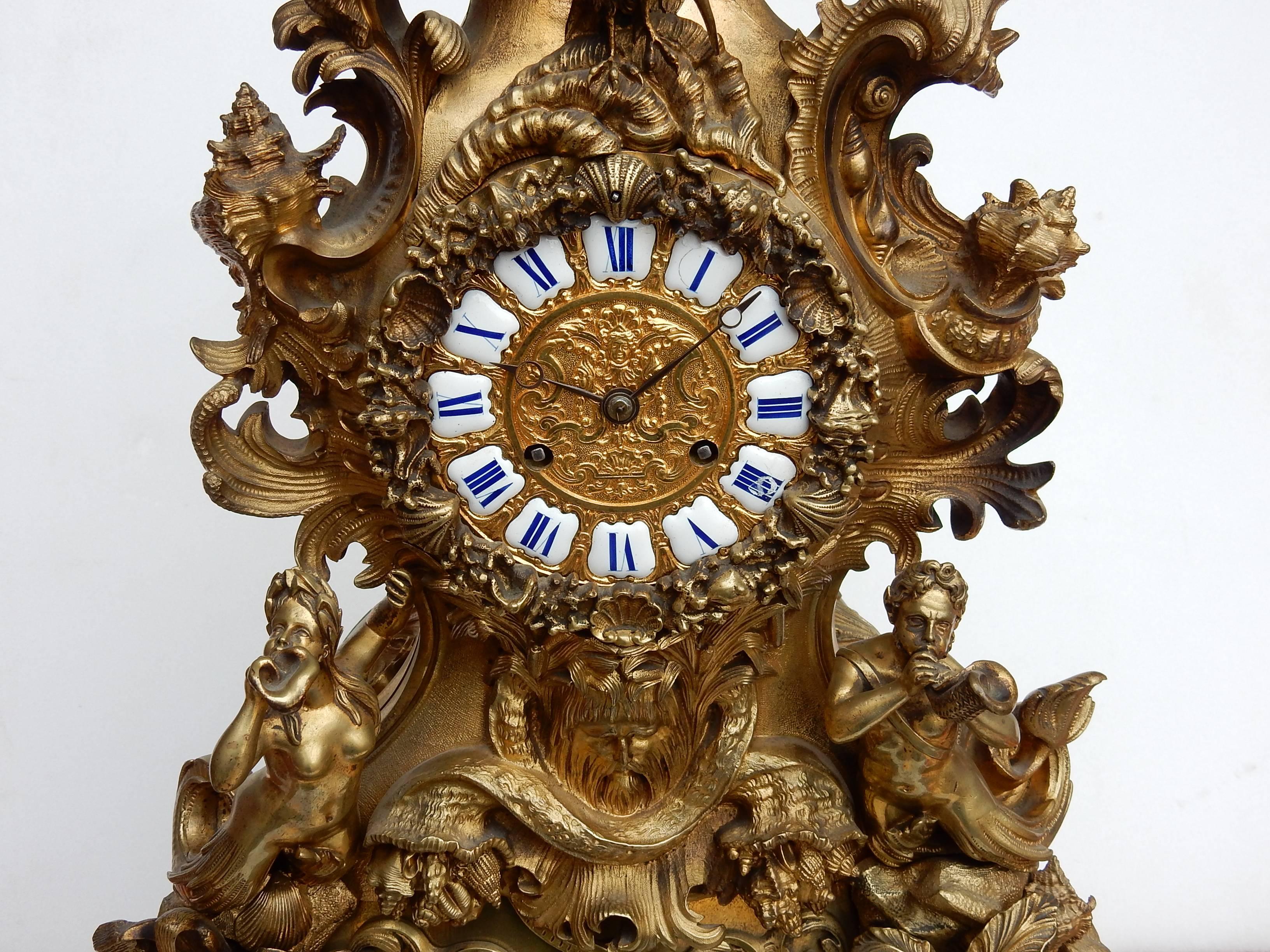 Gilt 1800 Clock Bronze Rocaille by Denier in Paris 