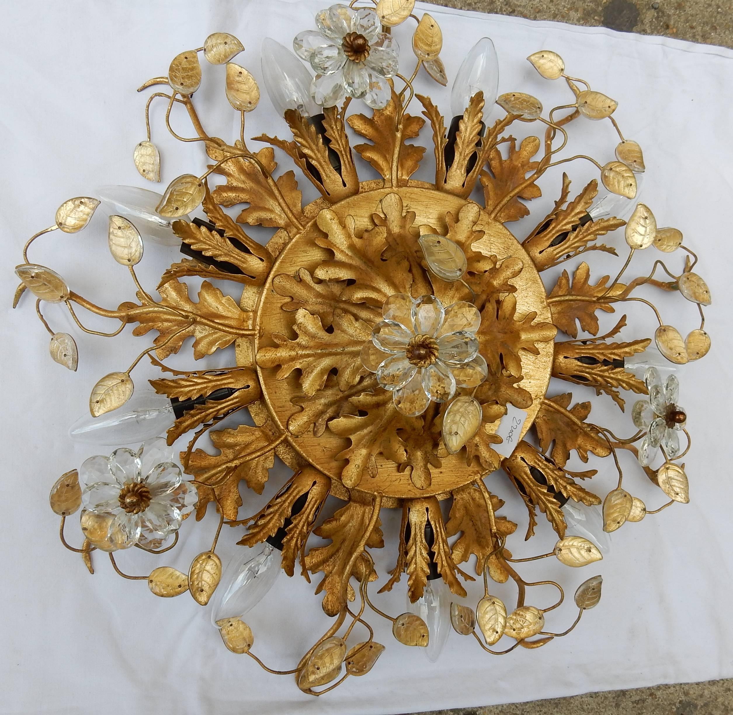 1950-1970 Ceiling Light Has Floral Decoration in the Style of Maison Baguès 1