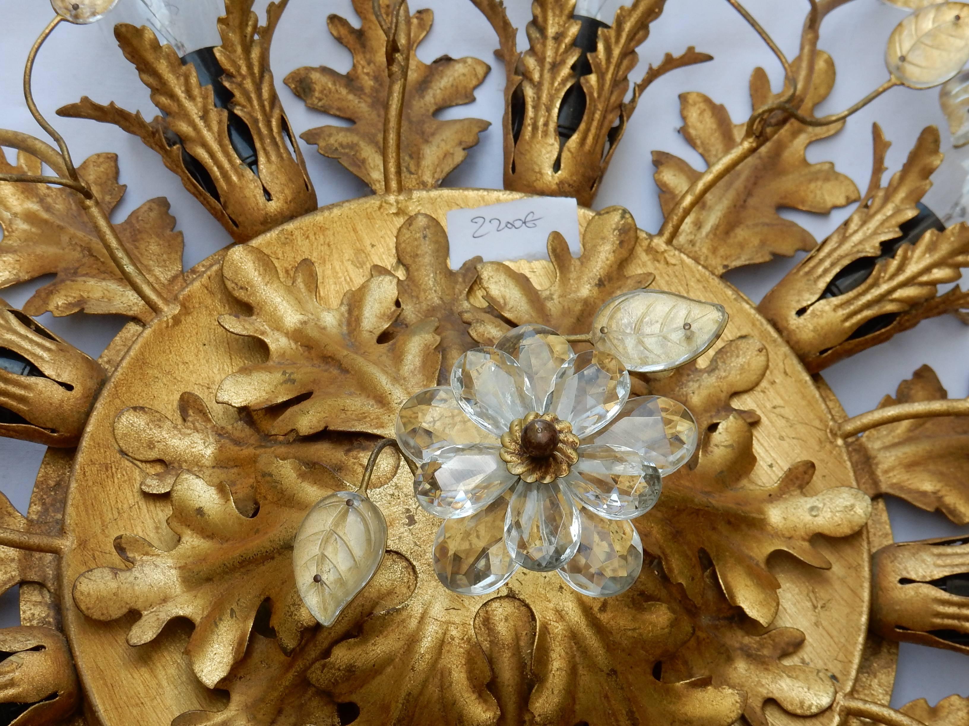 Mid-20th Century 1950-1970 Ceiling Light Has Floral Decoration in the Style of Maison Baguès