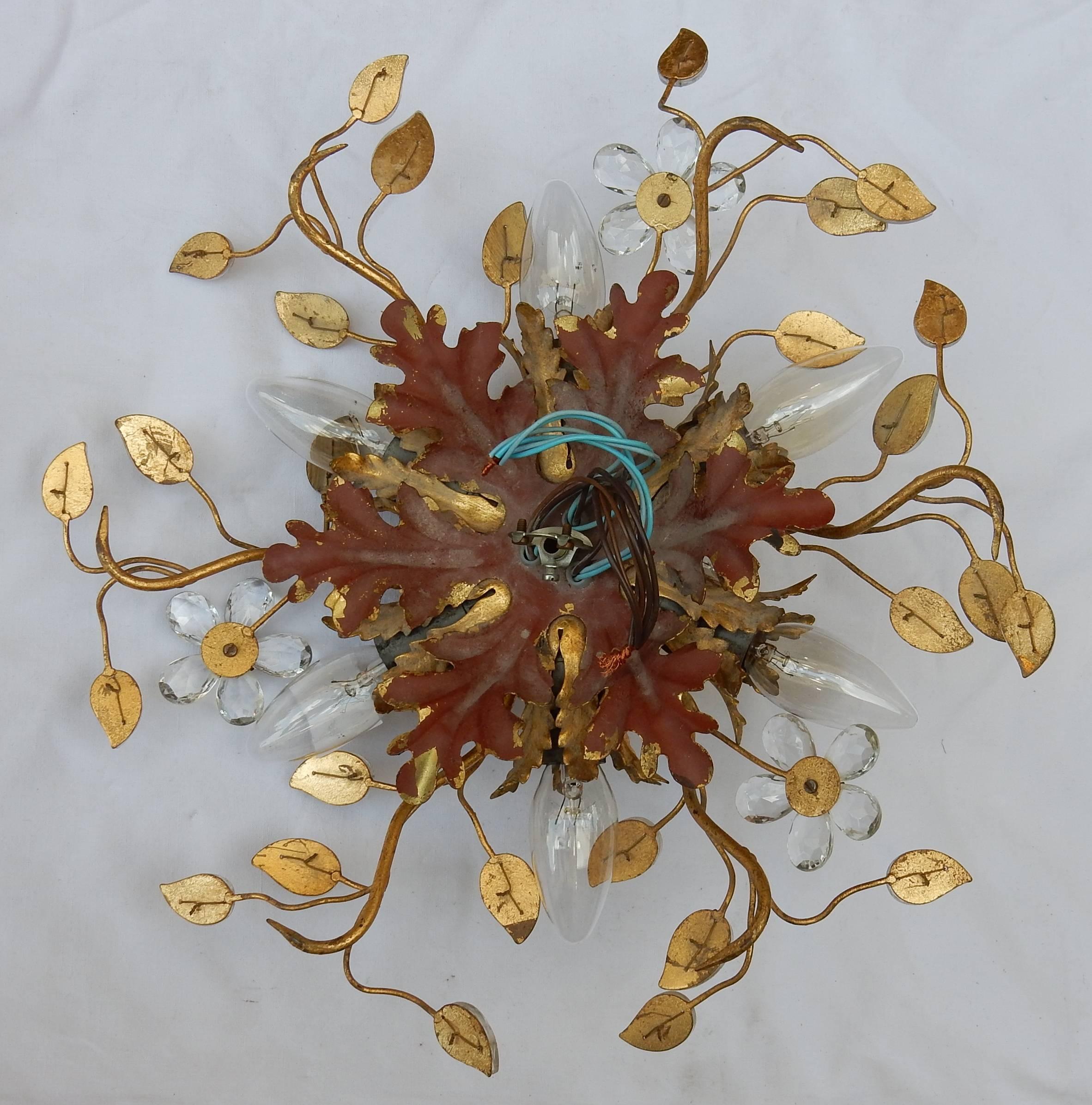 French Pair of Ceiling Lights Has Floral Decoration in the Style of Maison Bagués
