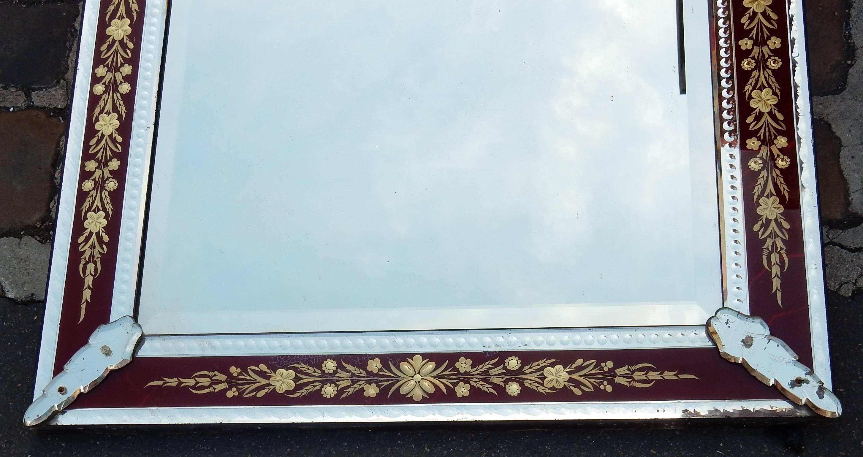 French Venitian Mirror Napoleon III Has Front Wall with Colored Red Frame, 1880-1900