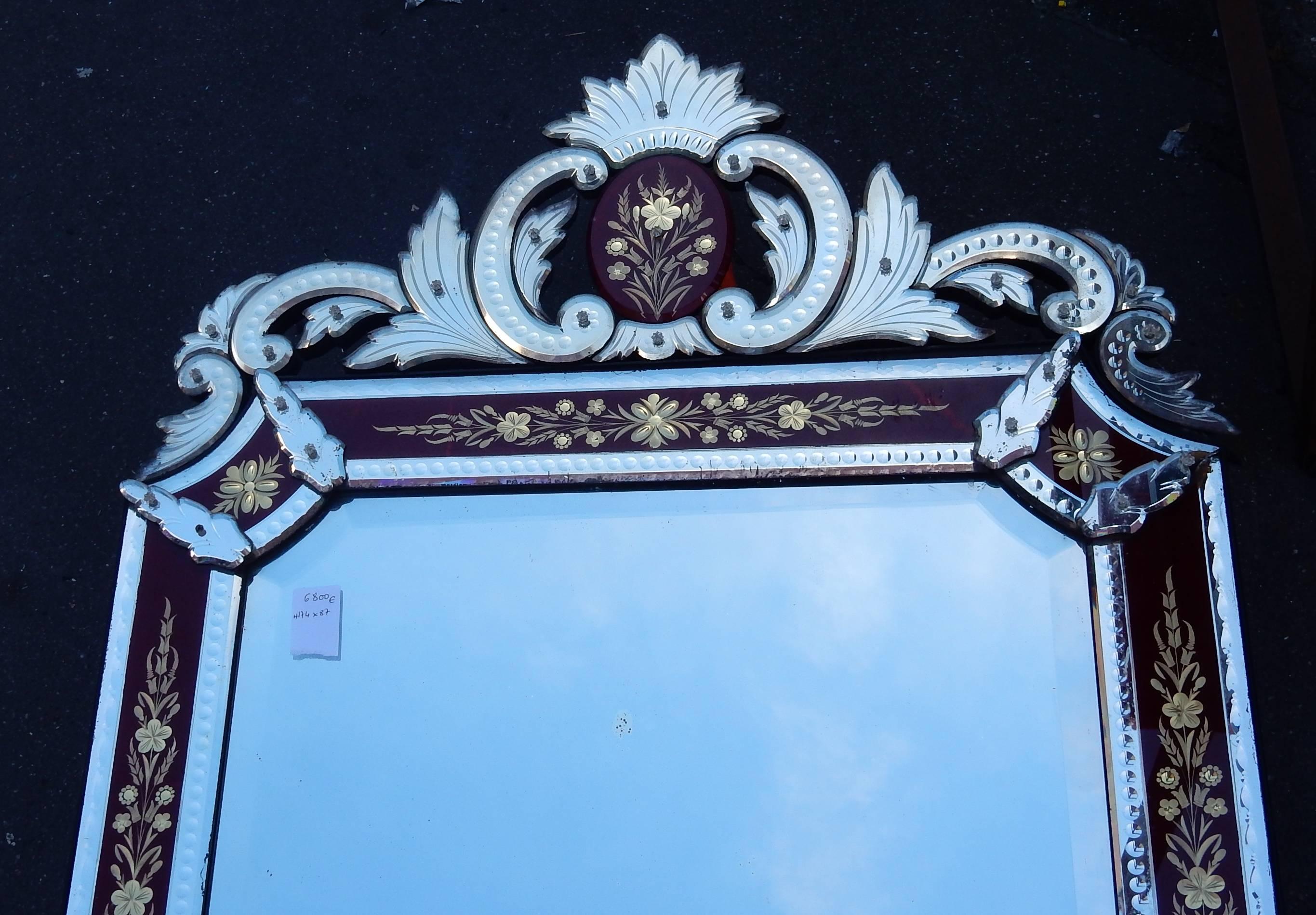 Plated Venitian Mirror Napoleon III Has Front Wall with Colored Red Frame, 1880-1900