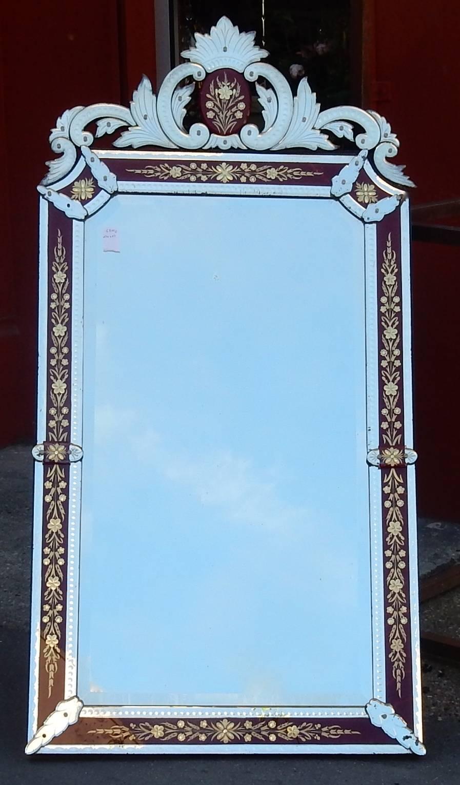 Venitian Mirror Napoleon III Has Front Wall with Colored Red Frame, 1880-1900 In Good Condition In Paris, FR