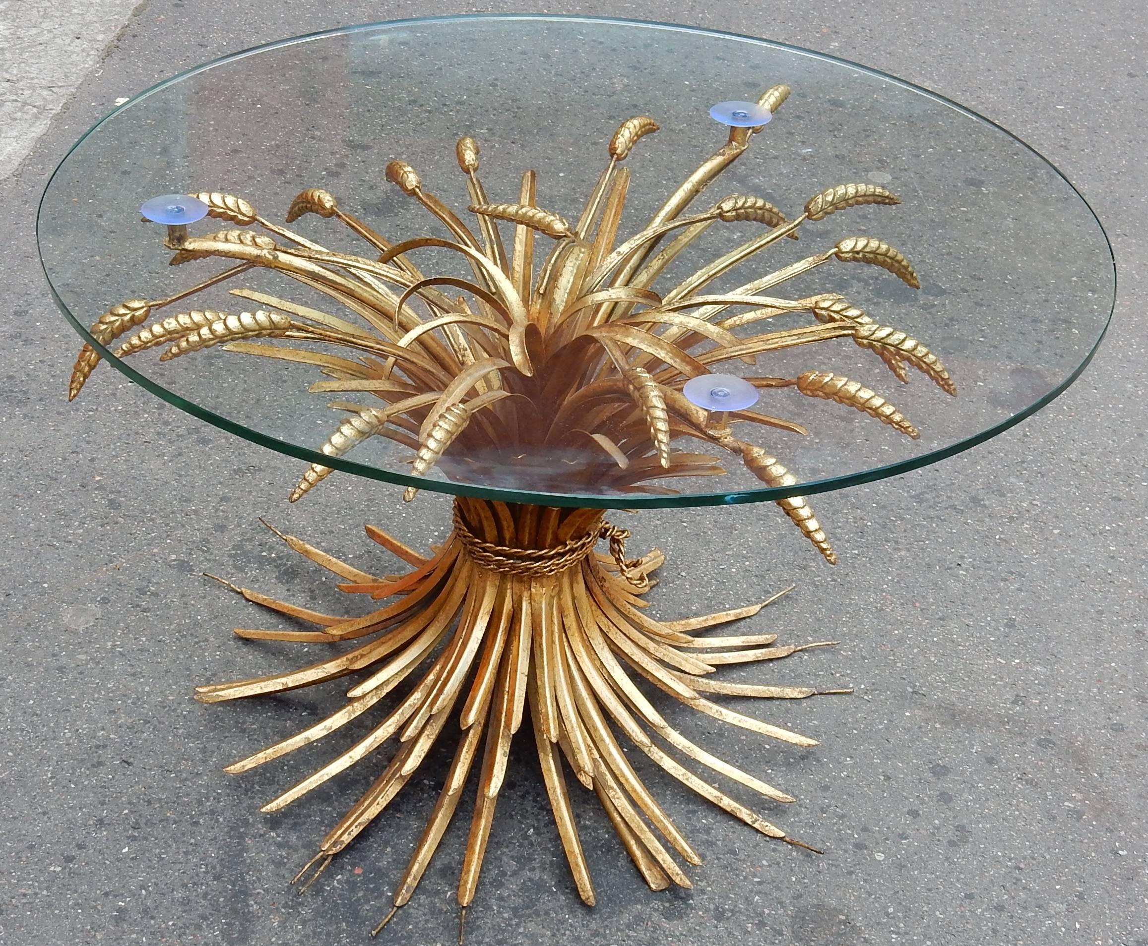 Late 20th Century 1970 Pedestal Table or Coffee Table in the Style of Coco Chanel in Gilded Iron