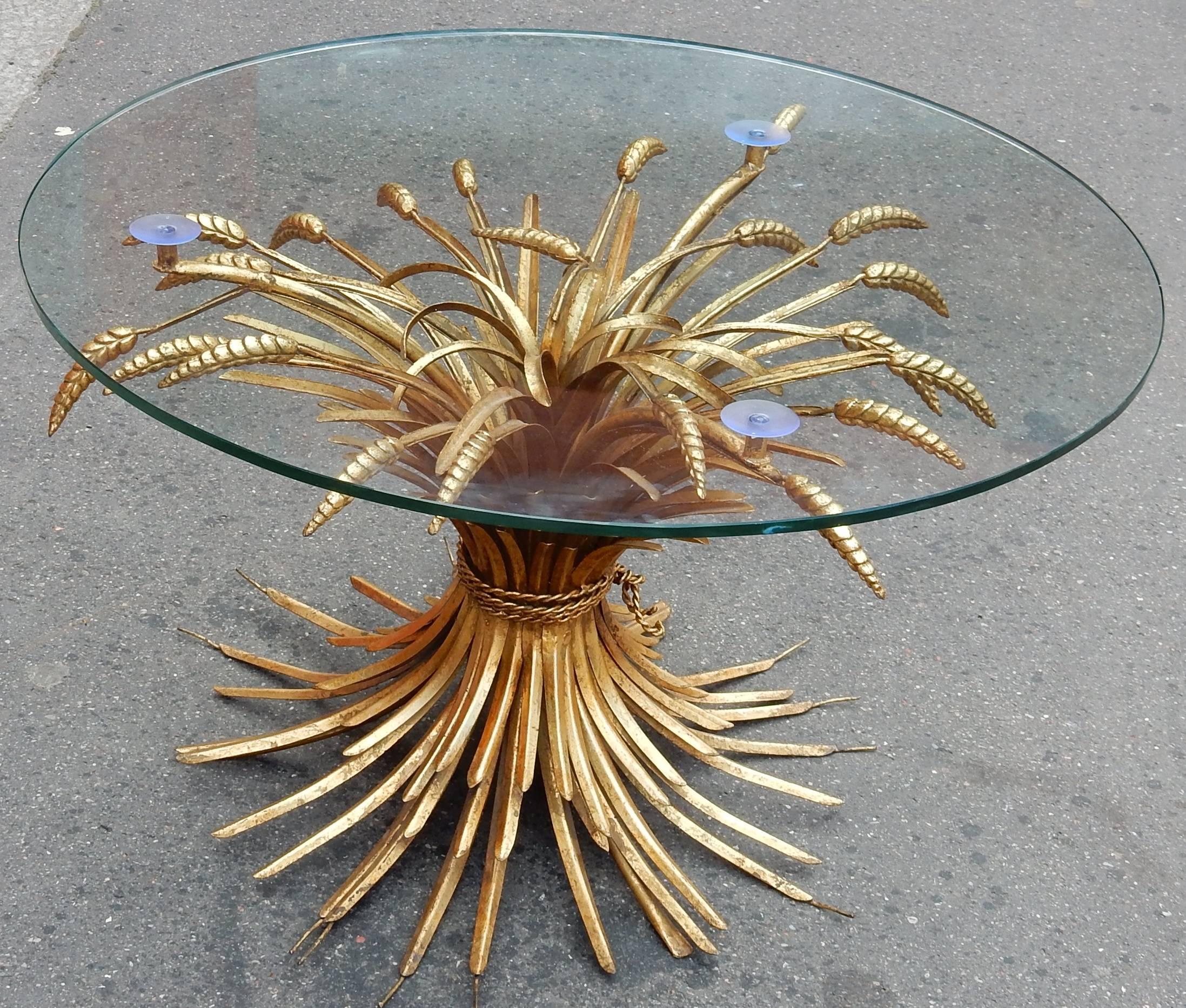 1970 Pedestal Table or Coffee Table in the Style of Coco Chanel in Gilded Iron 1