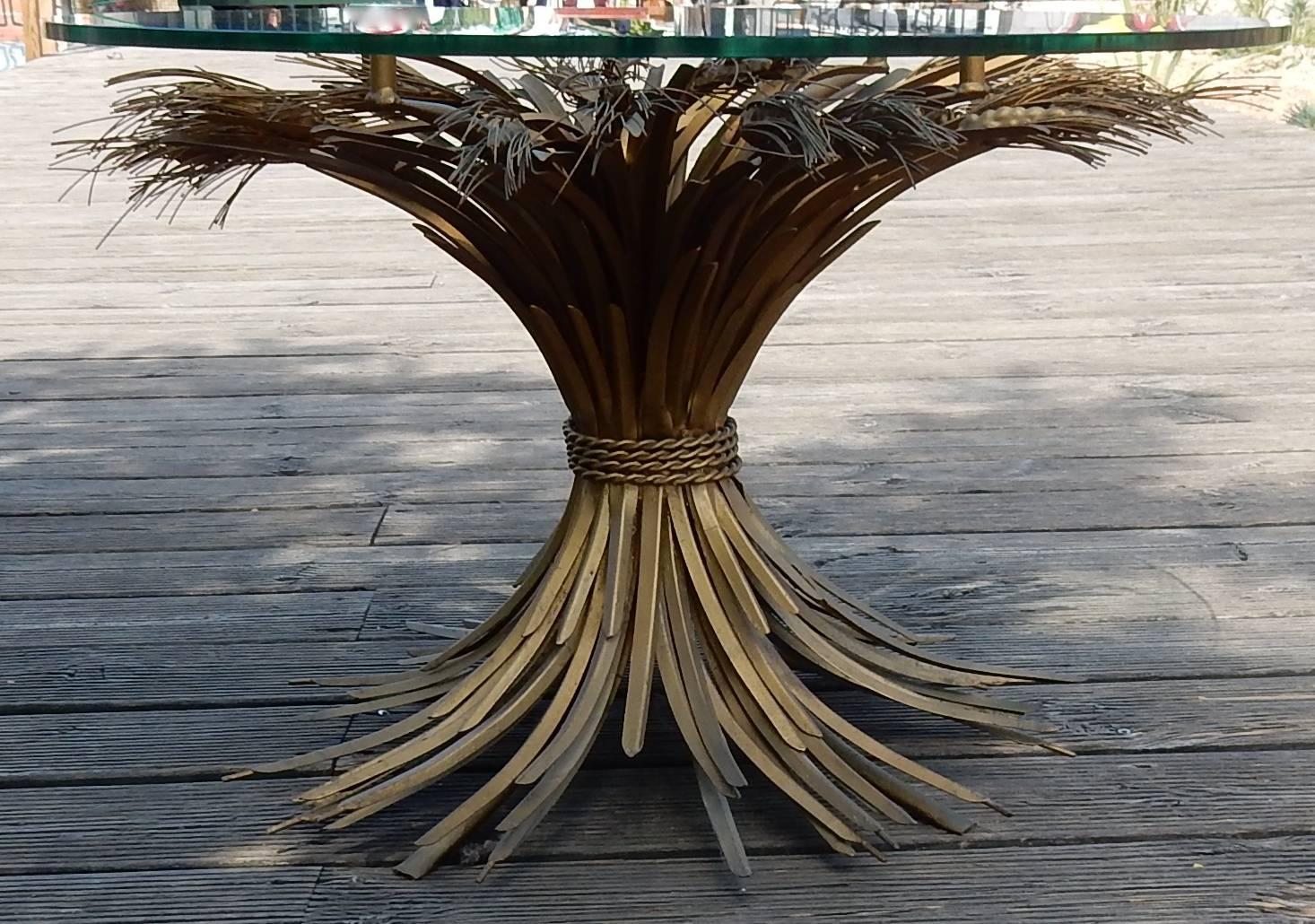 Art Deco 1970 Pedestal Table or Coffee Table in the Style YSL in Gilded Iron