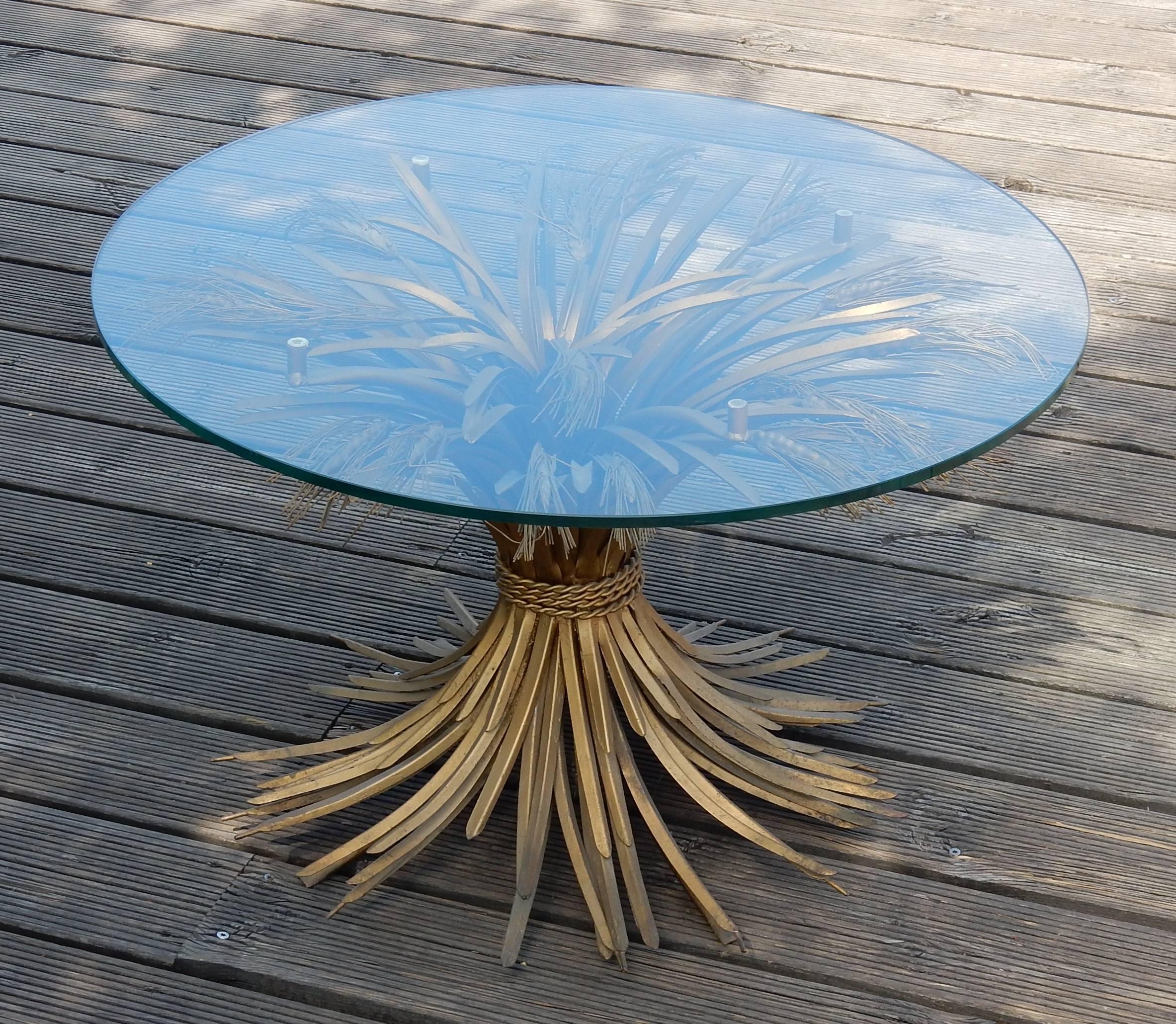 1970 Pedestal Table or Coffee Table in the Style YSL in Gilded Iron 1