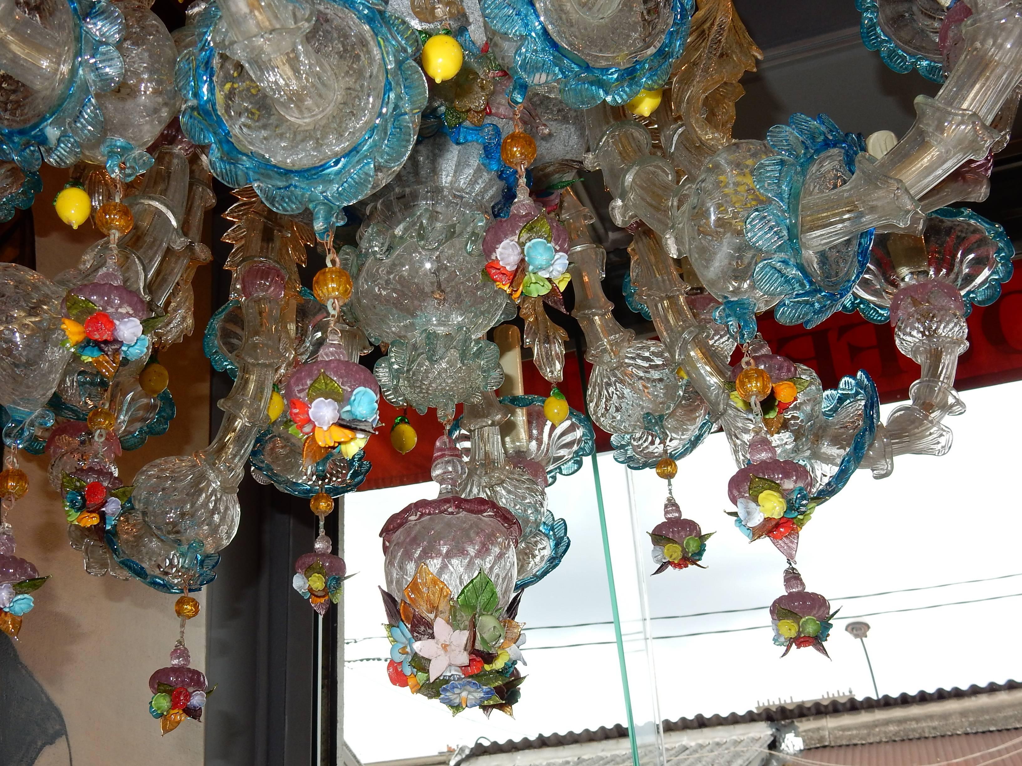 1970-1980 Chandeliers Pair of Murano Crystal with 12 Lights Arms 2